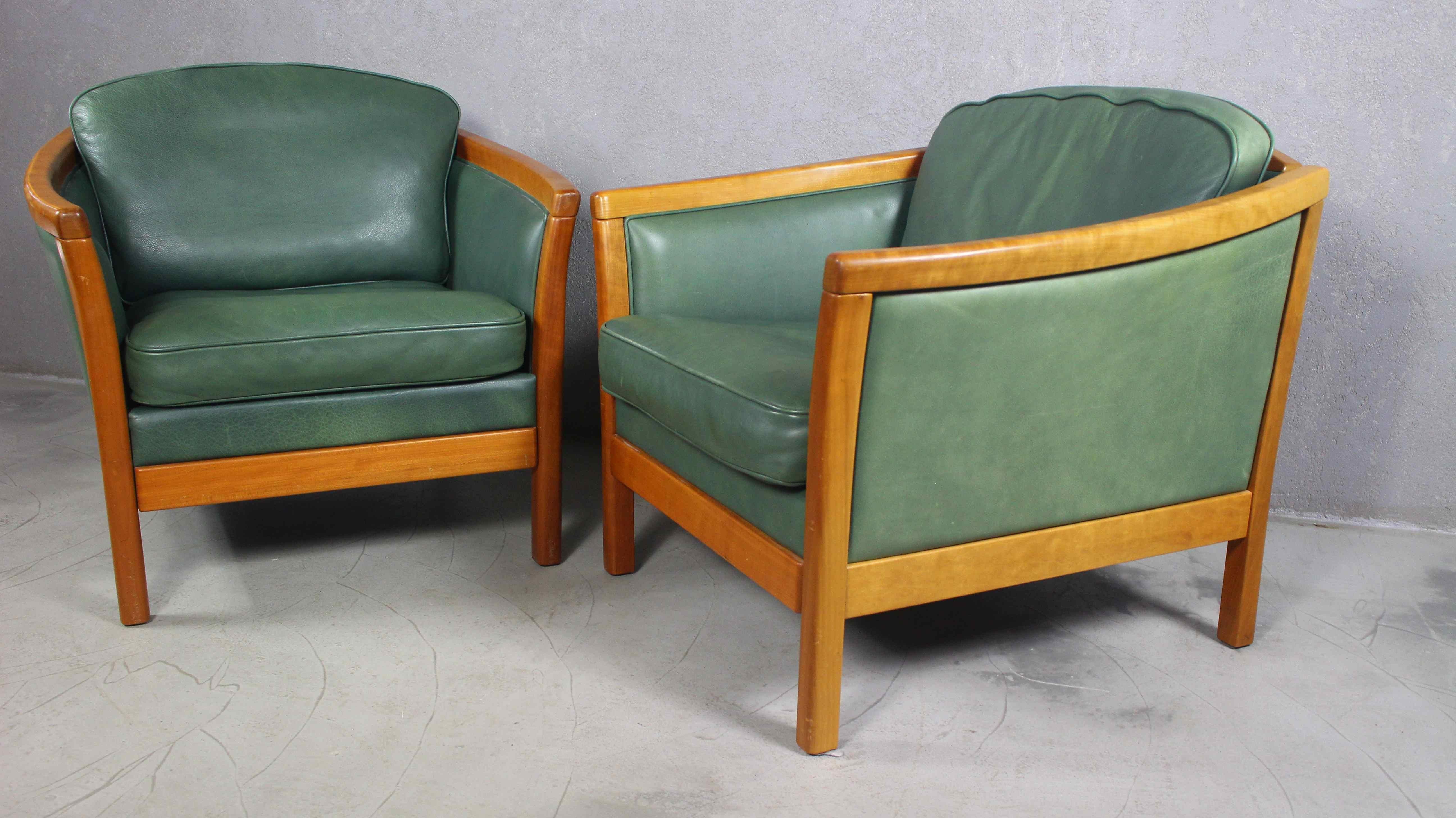 Mogens Hansen Green Leather Lounge Chairs, Denmark, Set of 2 For Sale 2