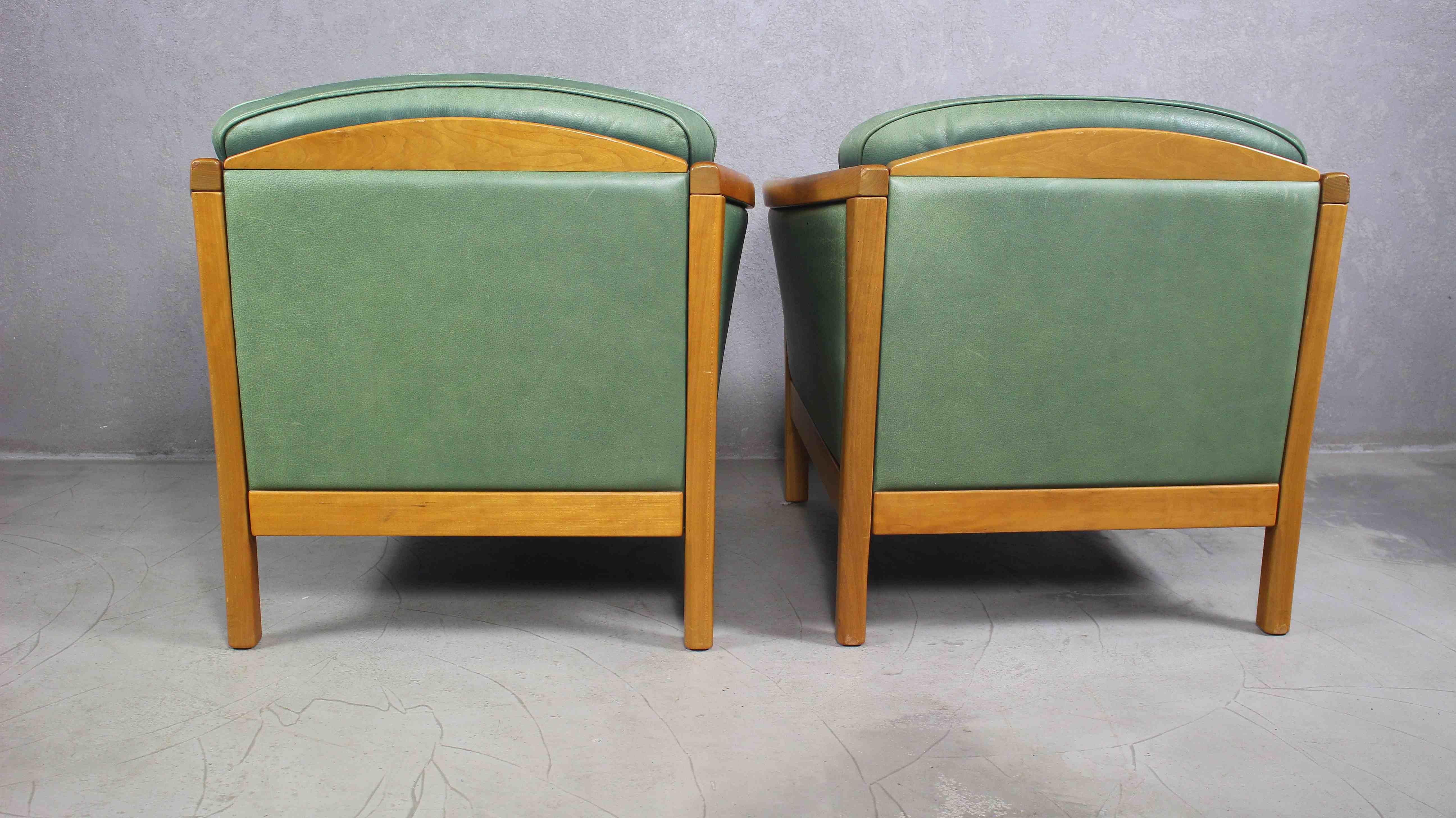 Mogens Hansen Green Leather Lounge Chairs, Denmark, Set of 2 For Sale 3