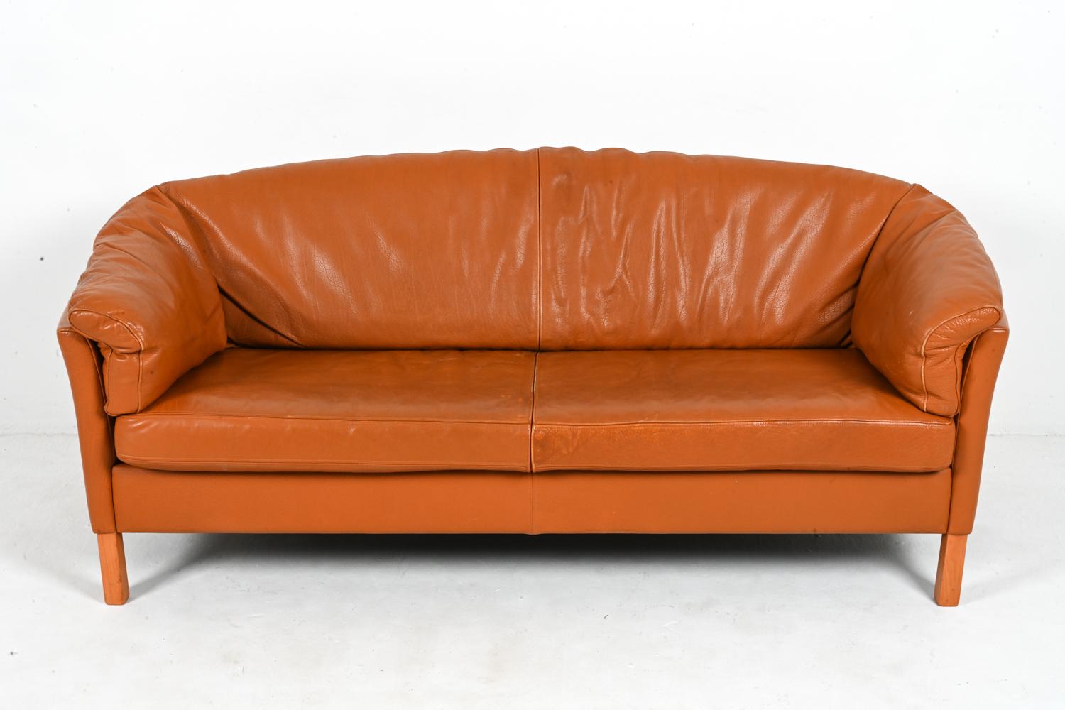 Scandinavian Modern Mogens Hansen Model 535 Danish Modern Three-Seat Sofa in Leather & Oak For Sale