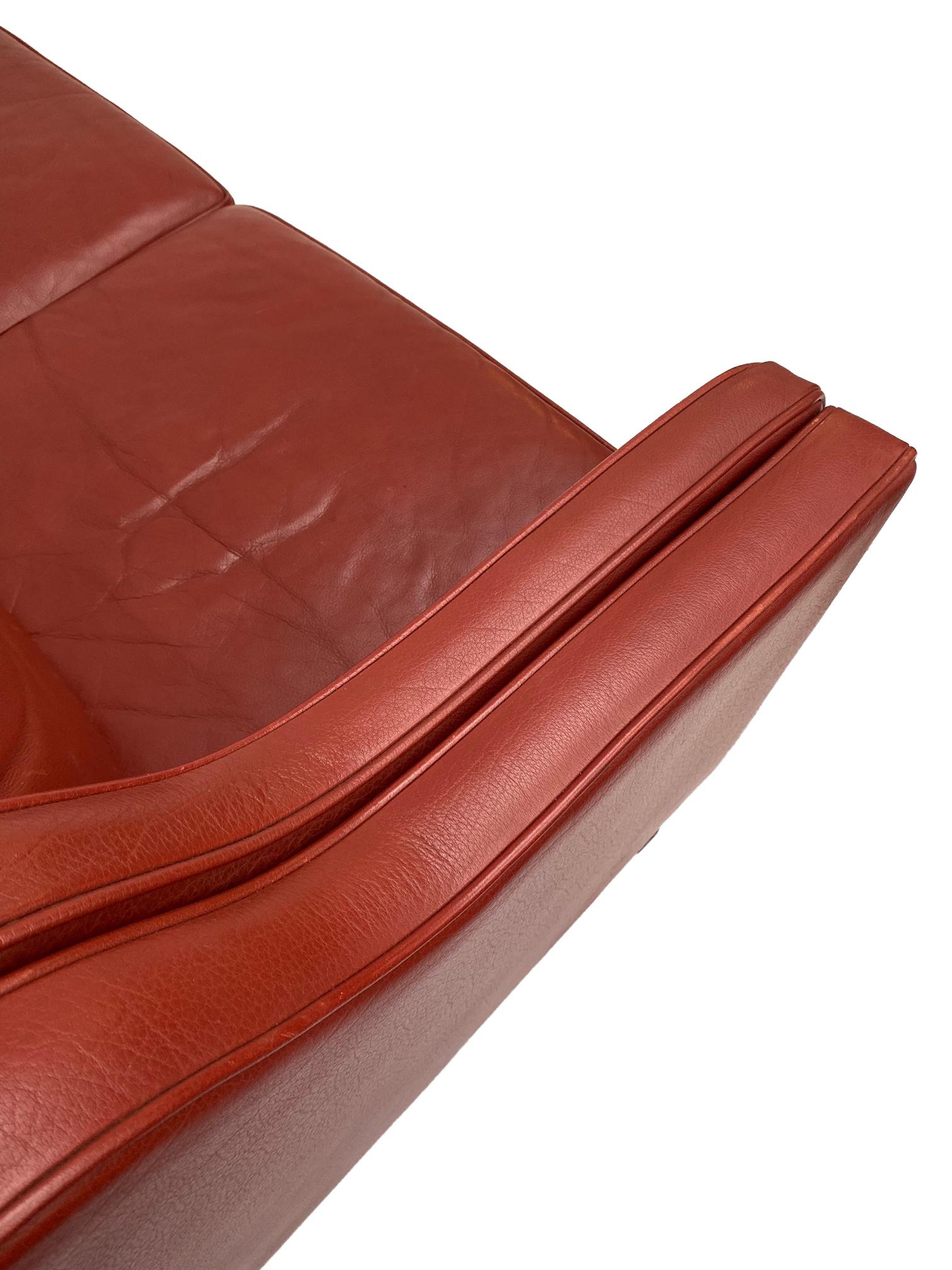 Mogens Hansen Red Leather 3 Seater Sofa, Danish, 1960s 5