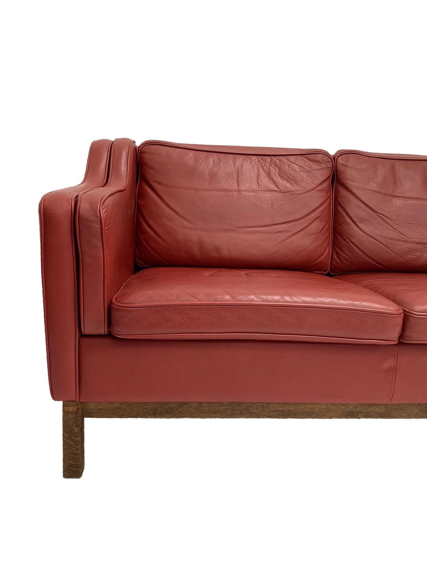 Mid-Century Modern Mogens Hansen Red Leather 3 Seater Sofa, Danish, 1960s