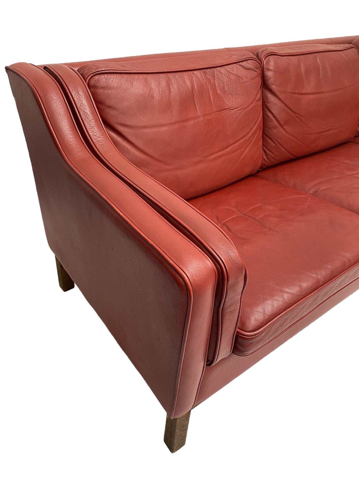 20th Century Mogens Hansen Red Leather 3 Seater Sofa, Danish, 1960s