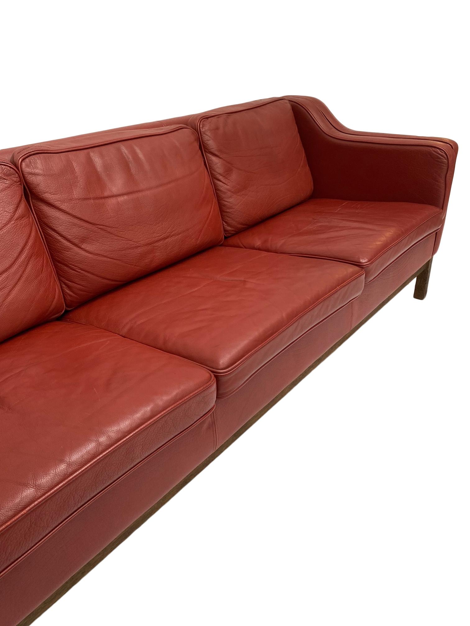 Mogens Hansen Red Leather 3 Seater Sofa, Danish, 1960s 1