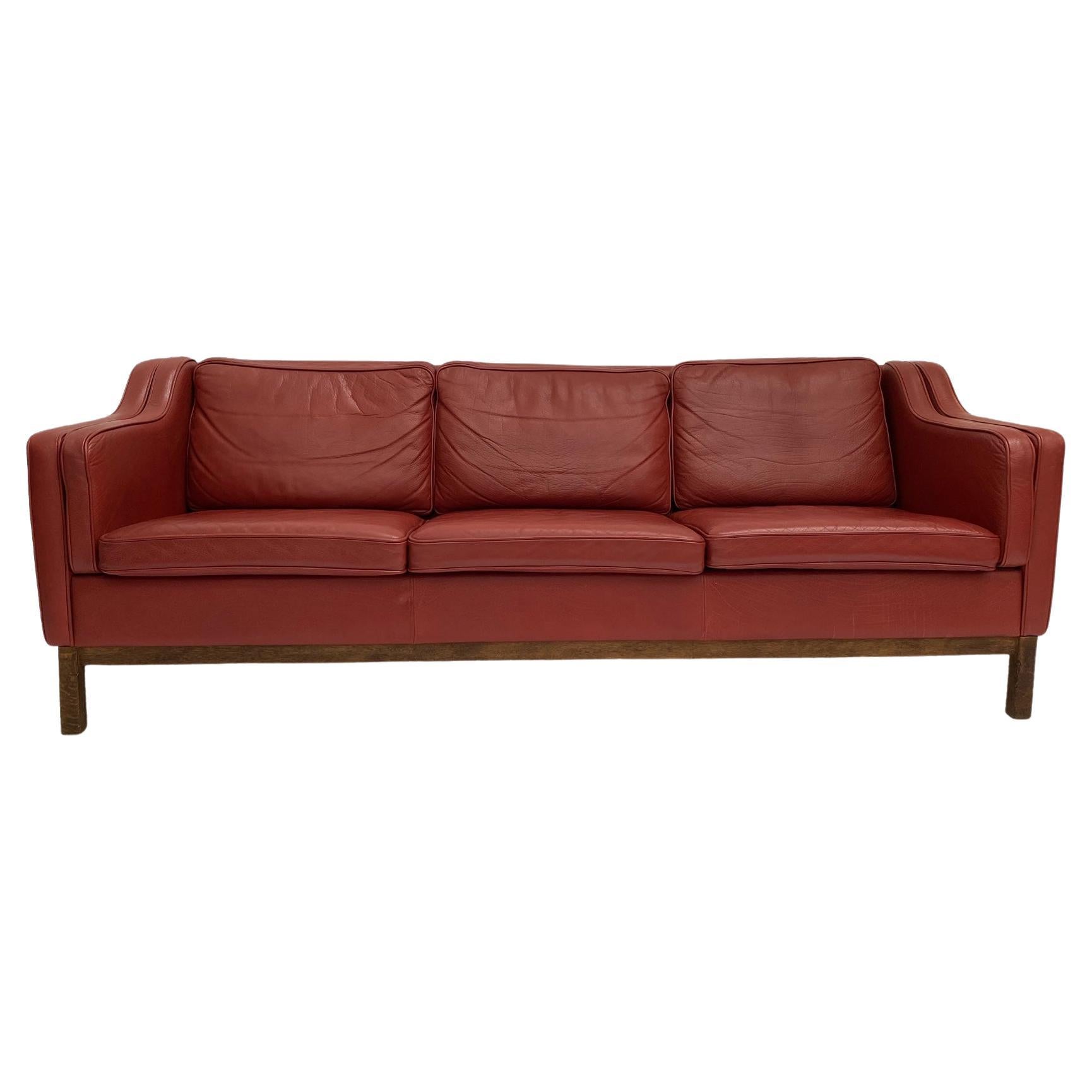 Mogens Hansen Red Leather 3 Seater Sofa, Danish, 1960s