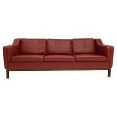 Vintage Mogens Hansen Red Leather 3 Seater Sofa, Danish, 1960s