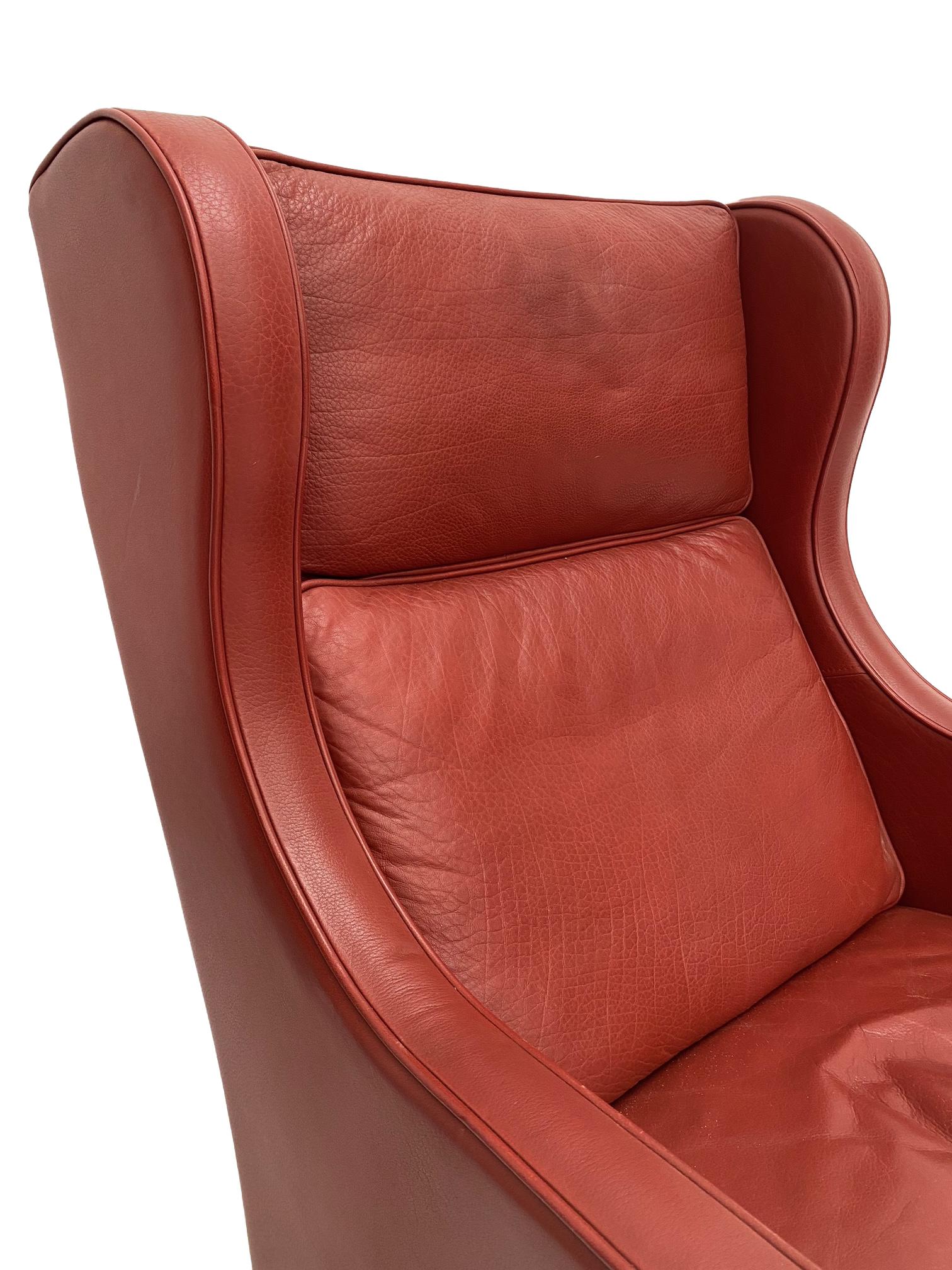 Mogens Hansen Red Leather & Oak Highback Armchair, Denmark, 1960s In Good Condition In London, GB