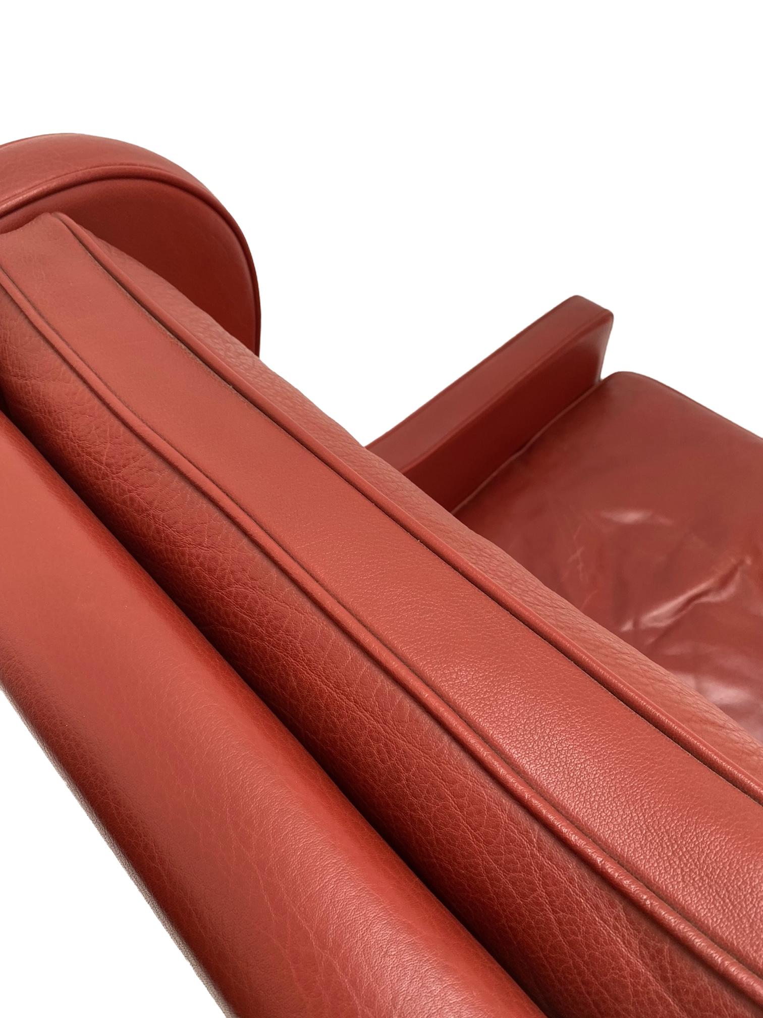 Mogens Hansen Red Leather & Oak Highback Armchair, Denmark, 1960s 2