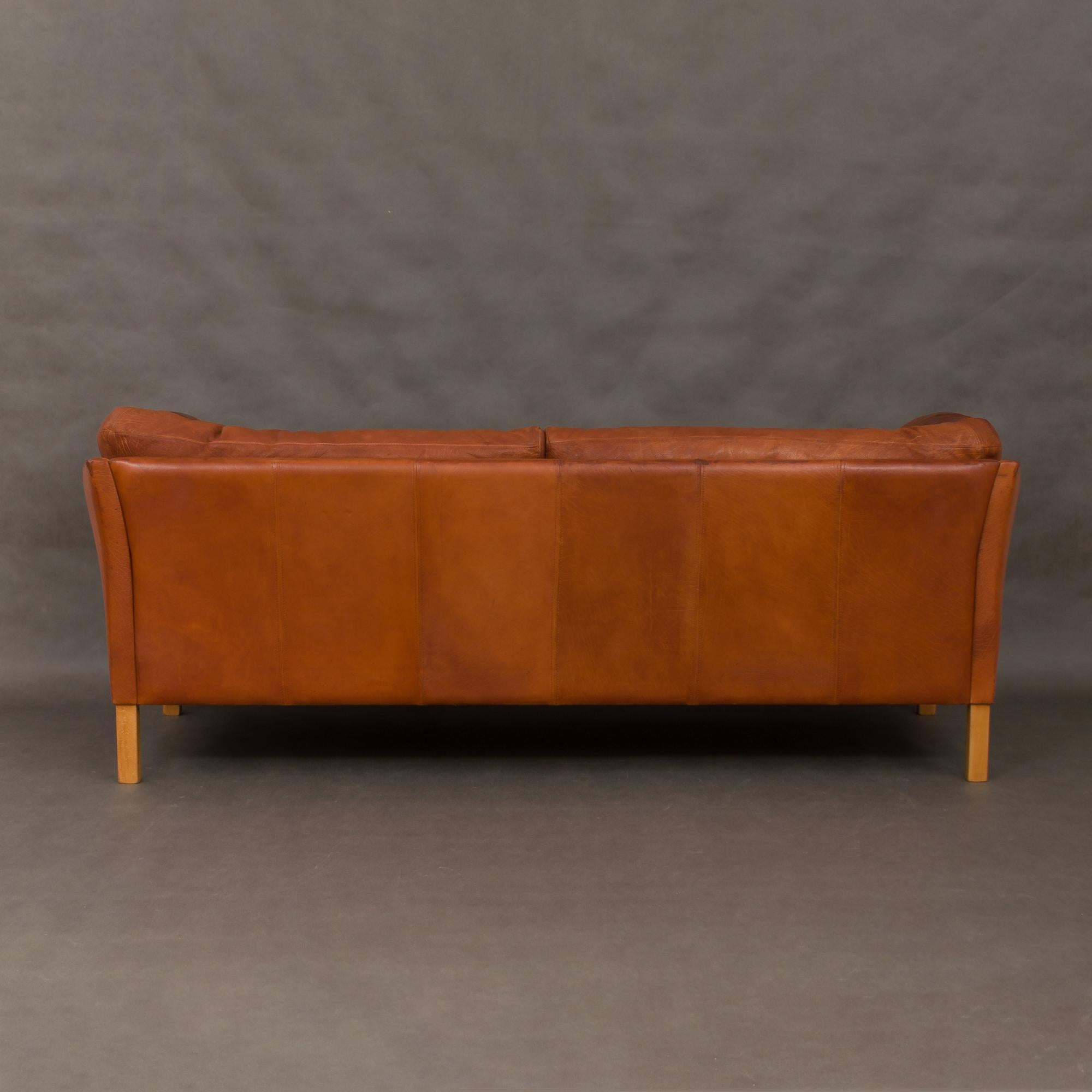 Scandinavian Modern Mogens Hansen Sofa in Brown Leather with Deep Patina