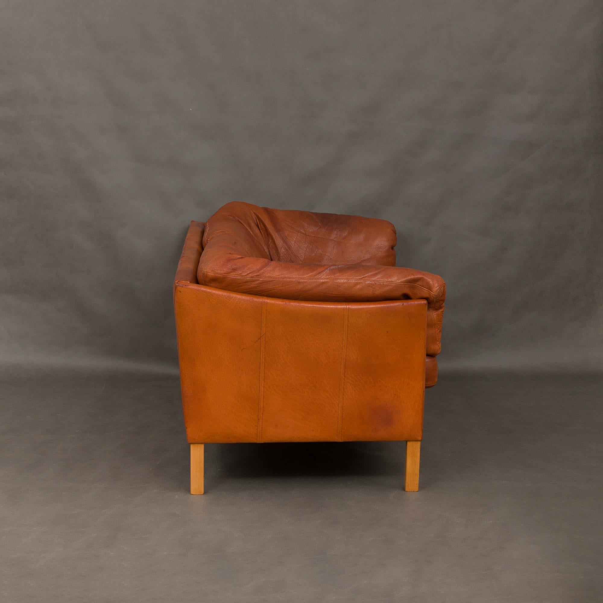 Danish Mogens Hansen Sofa in Brown Leather with Deep Patina