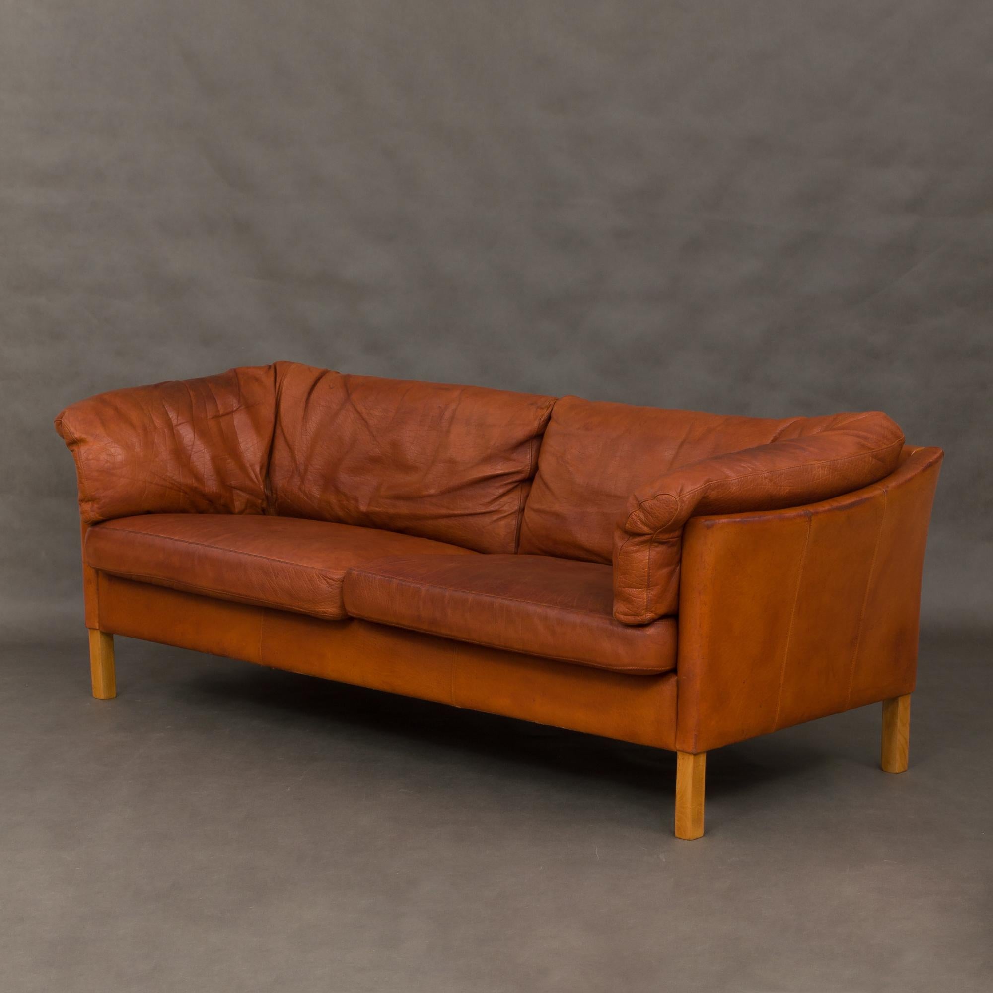 Mogens Hansen Sofa in Brown Leather with Deep Patina In Good Condition In Warsaw, PL
