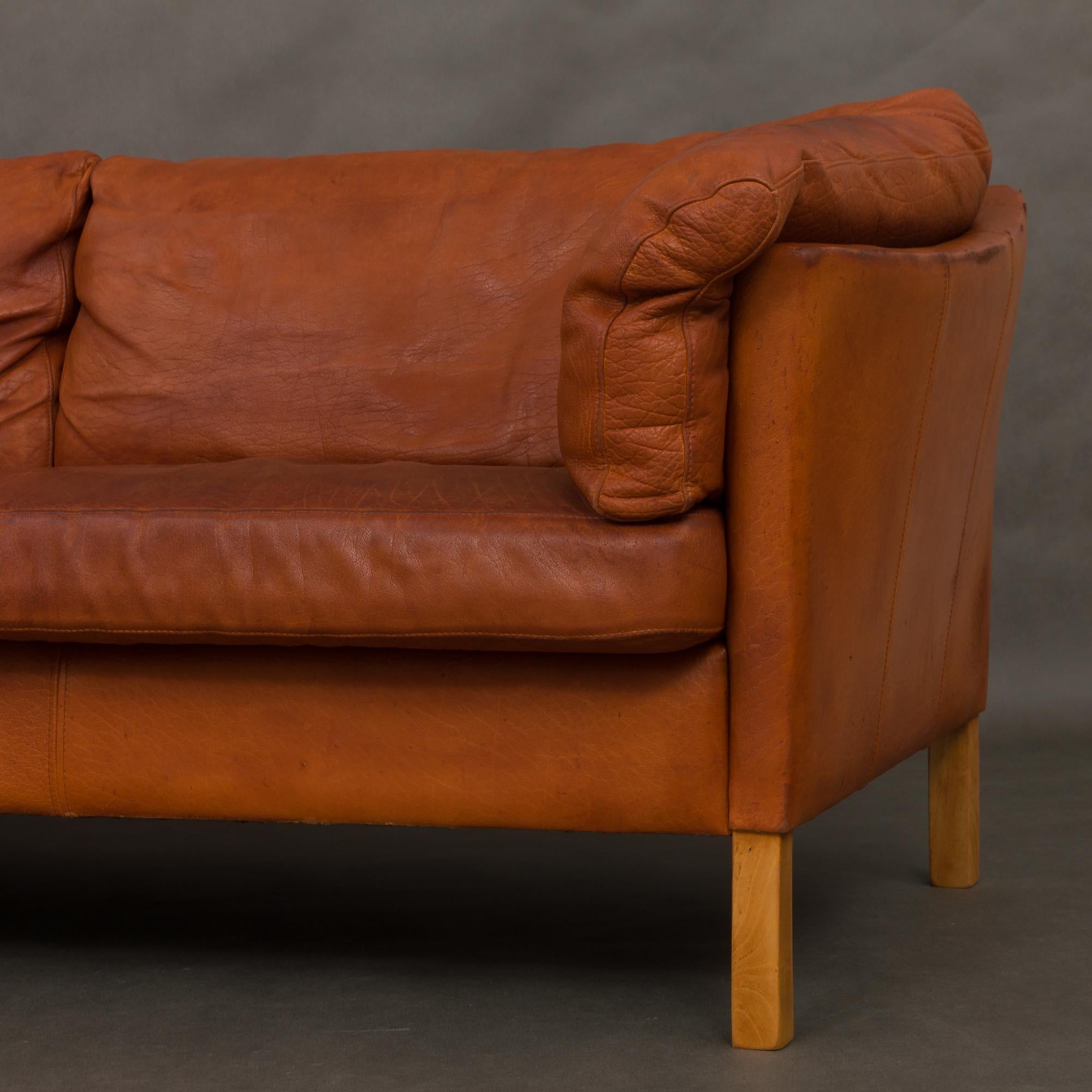 Late 20th Century Mogens Hansen Sofa in Brown Leather with Deep Patina
