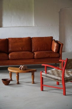Mogens Hansen, Three Seater Sofa in Cognac Coloured Leather, Danish Design, 1970