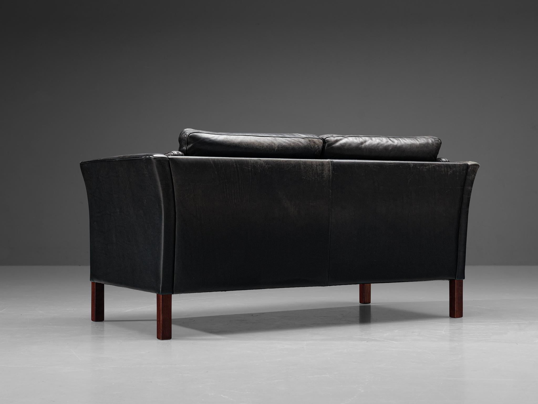Late 20th Century Mogens Hansen Two-Seat Sofa in Black Leather