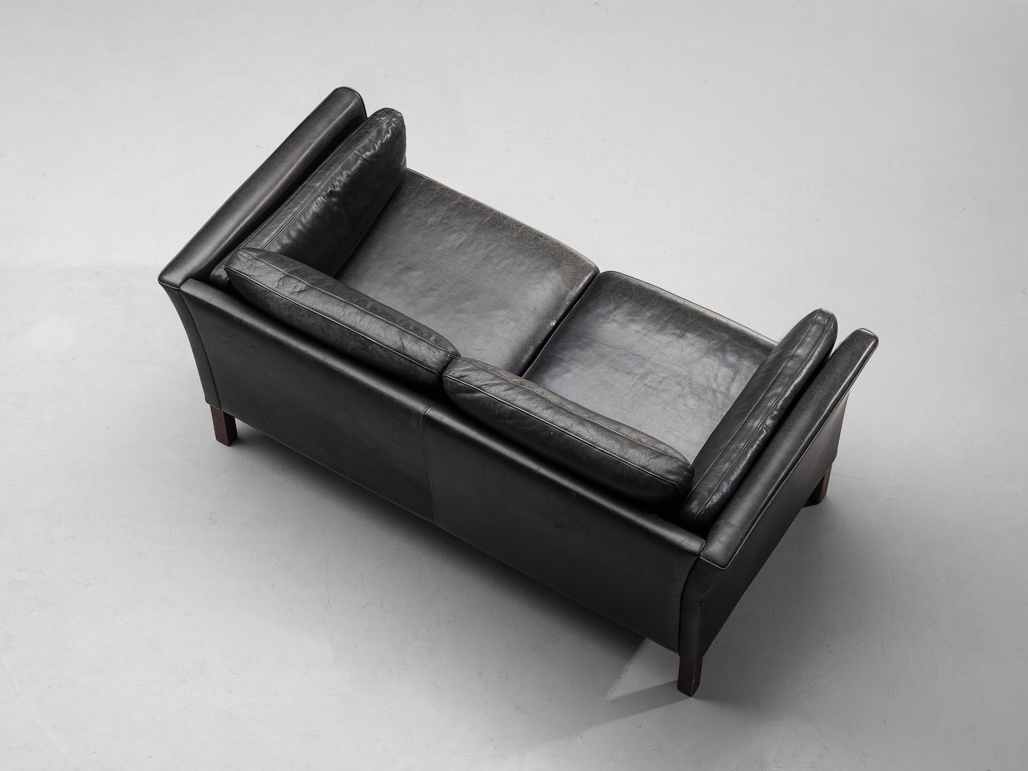 Mogens Hansen Two-Seat Sofa in Black Leather  For Sale 1