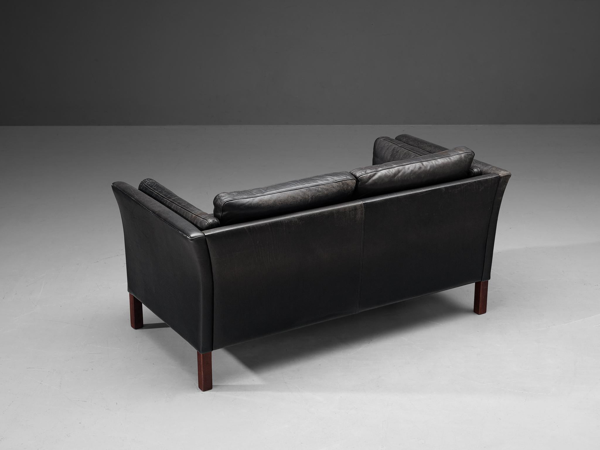 Mogens Hansen Two-Seat Sofa in Black Leather  For Sale 2