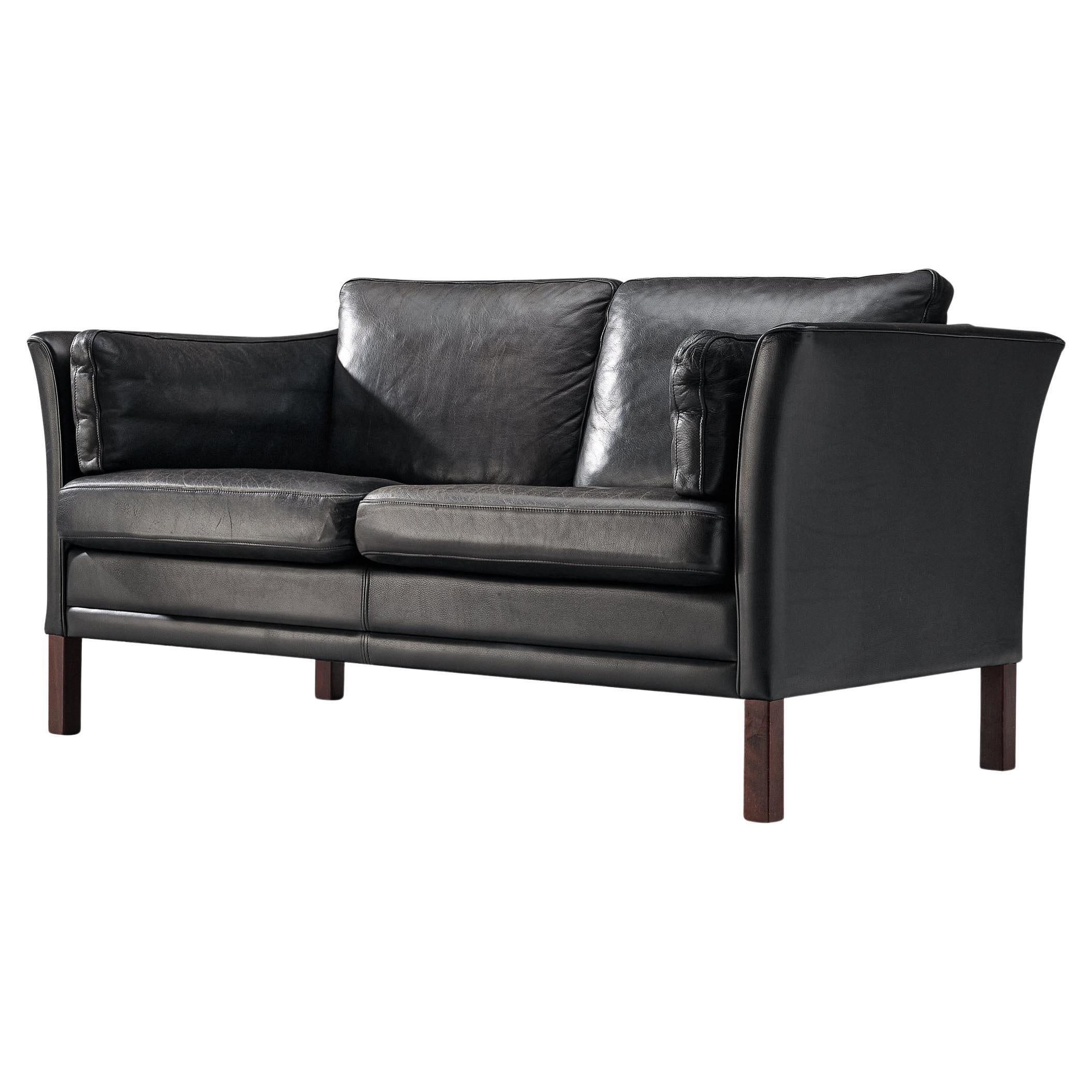 Mogens Hansen Two-Seat Sofa in Black Leather 