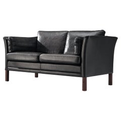 Vintage Mogens Hansen Two-Seat Sofa in Black Leather 