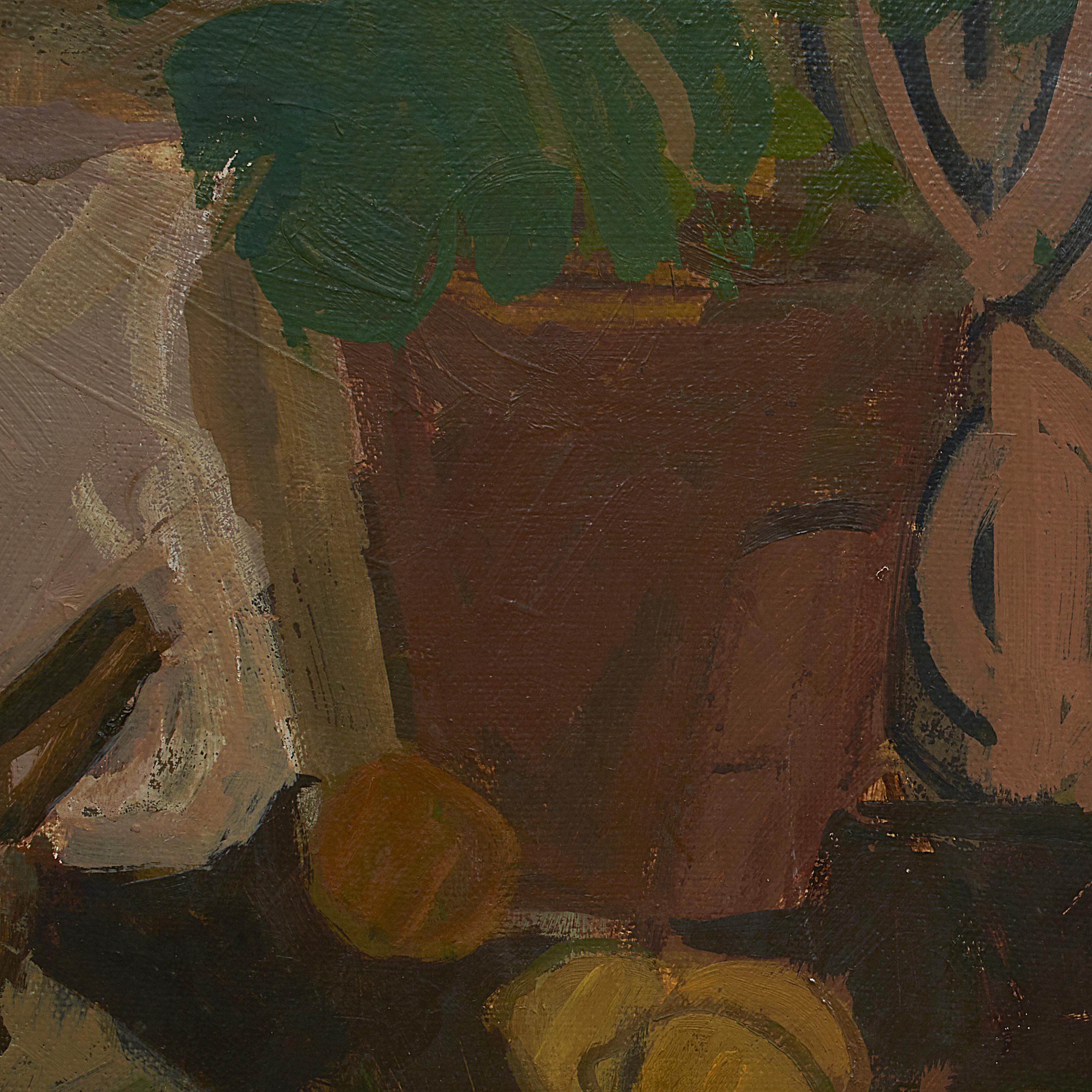 Danish Mogens Hertz, Painting: Stilleben Jug, Lemons, Green Plant Etc