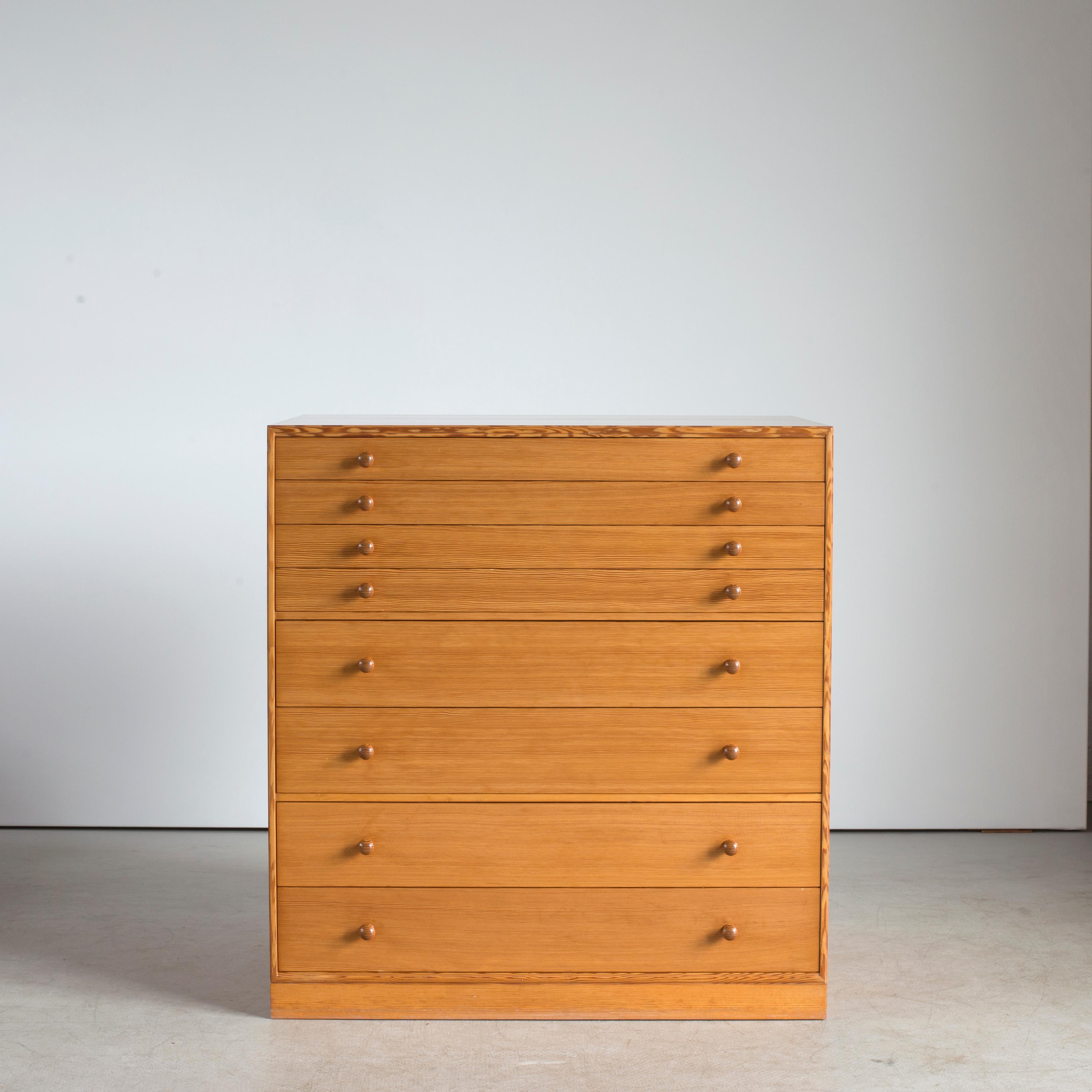 Mogens Koch chest of drawers of oregon pine. Executed by Rud. Rasmussen, Copenhagen, Denmark.