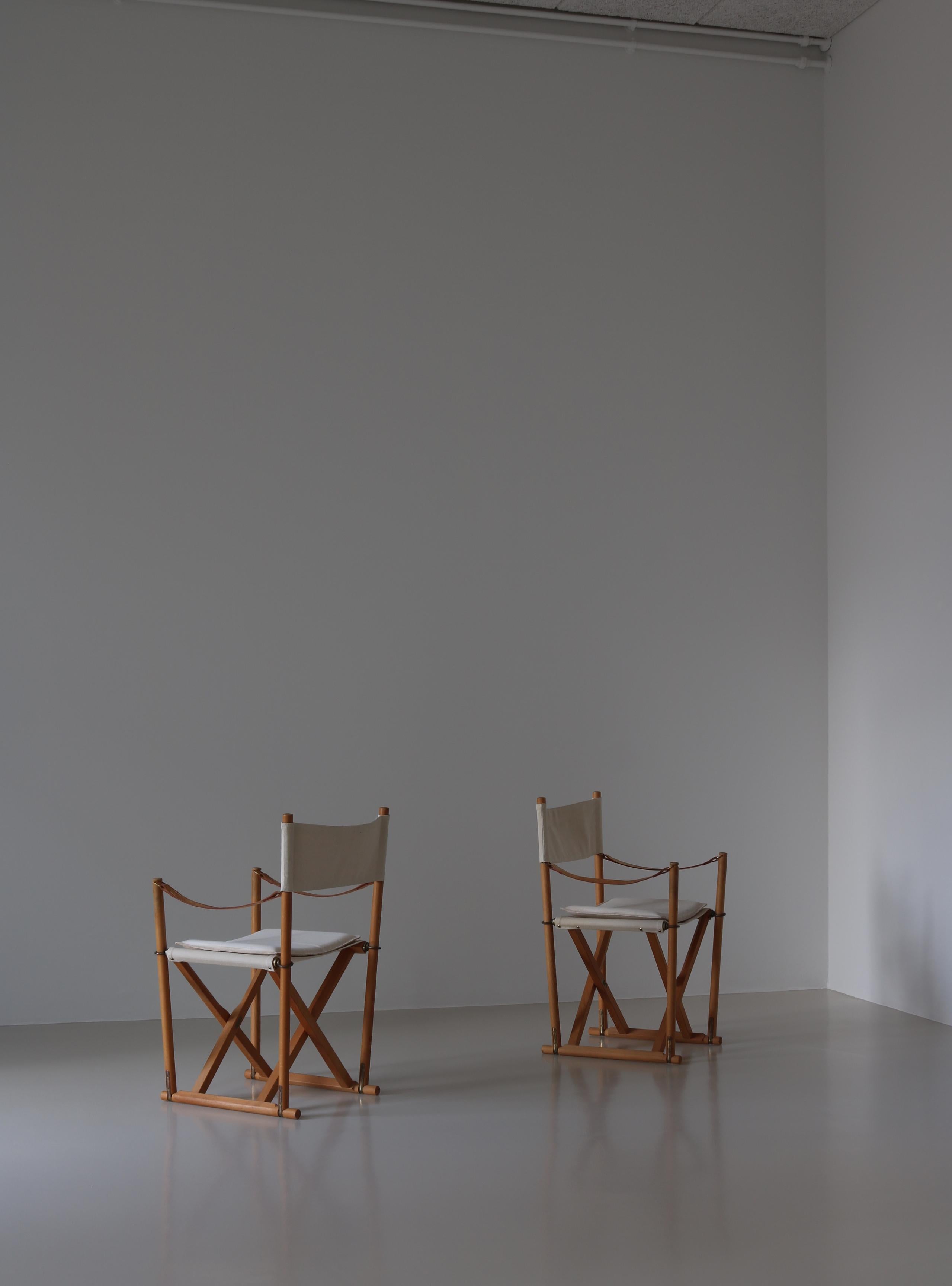 Scandinavian Modern Mogens Koch Folding Chairs MK-16 in Beech & Canvas, Rud Rasmussen, Copenhagen