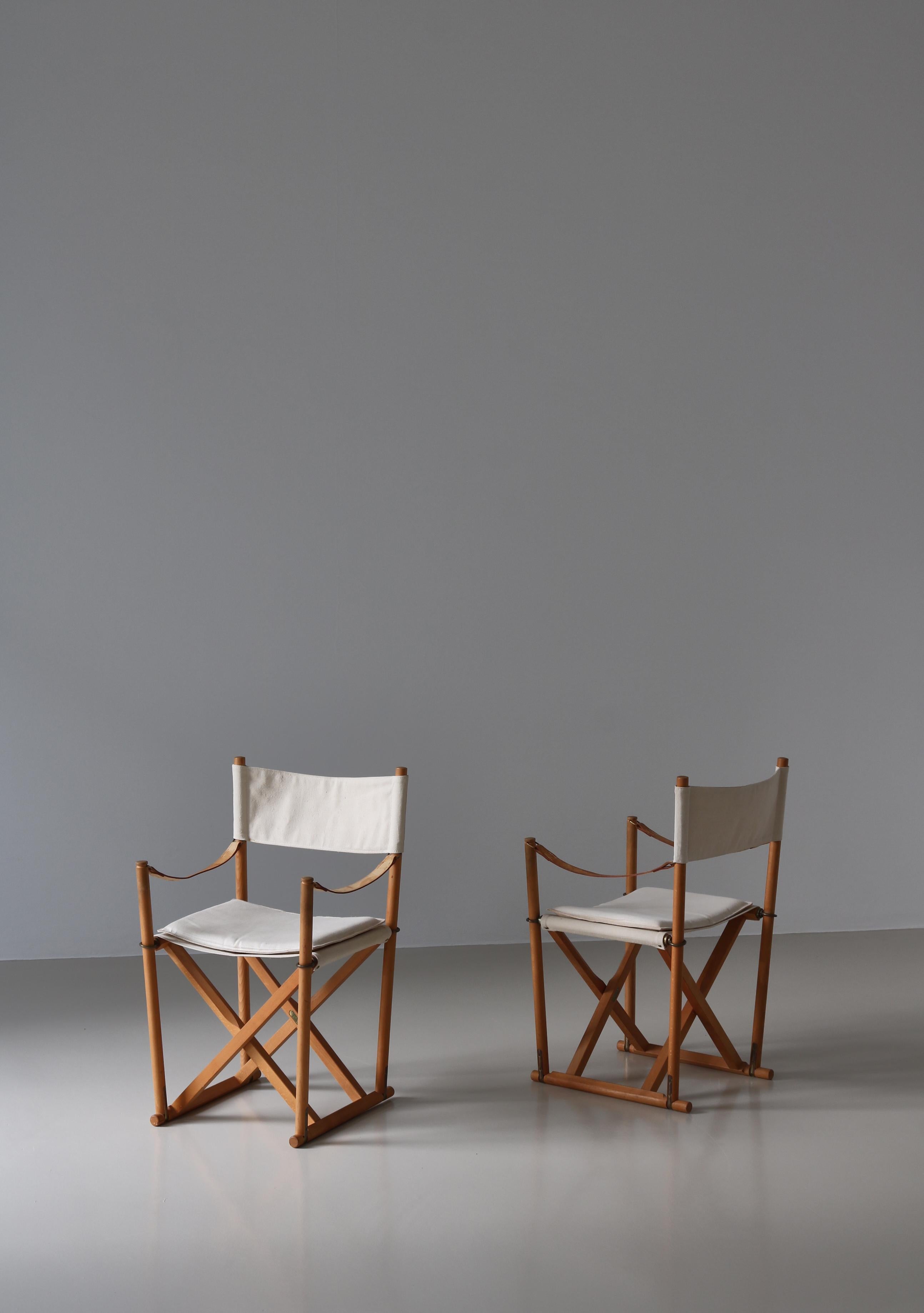 Mogens Koch Folding Chairs MK-16 in Beech & Canvas, Rud Rasmussen, Copenhagen In Good Condition In Odense, DK