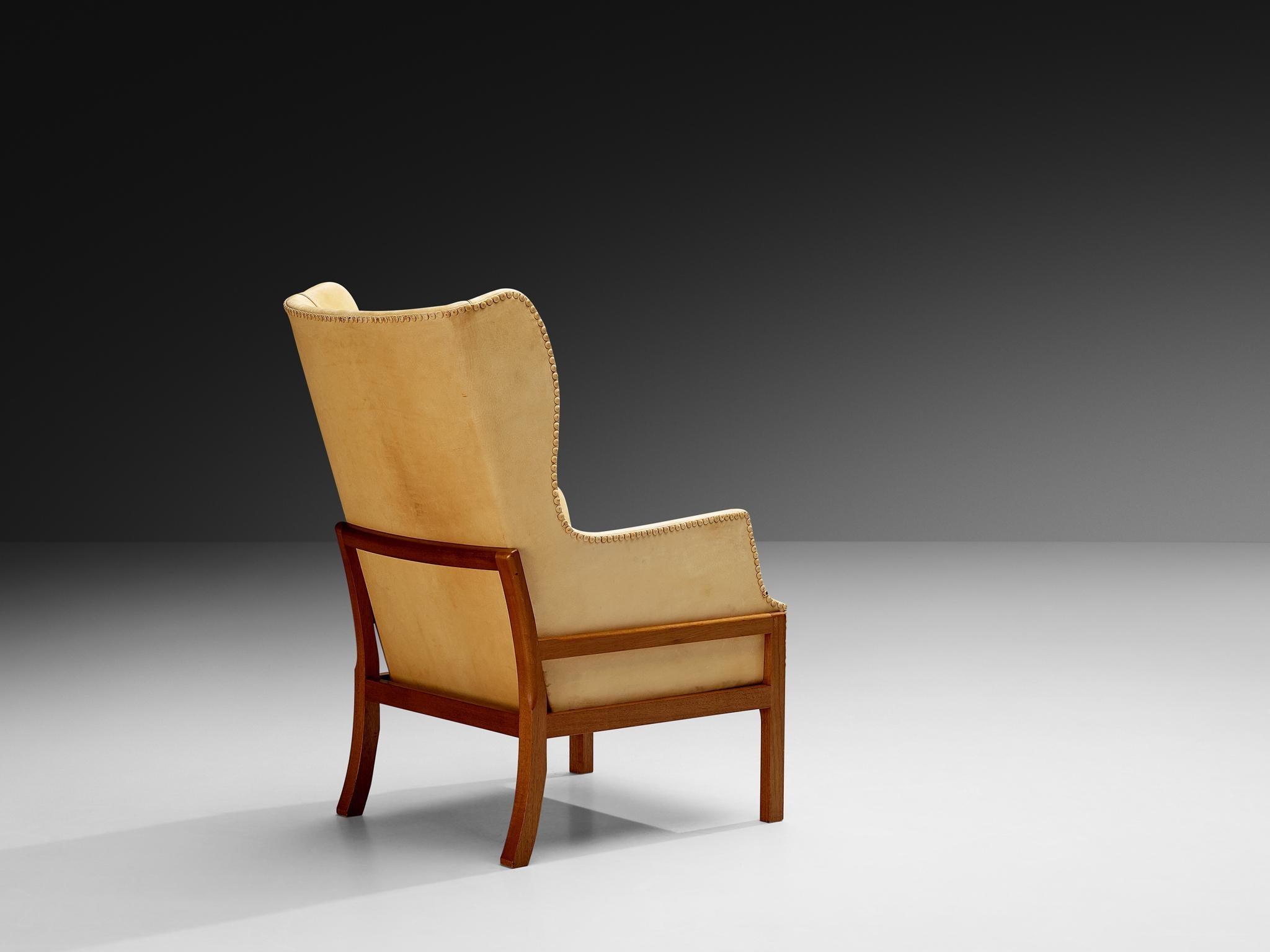 Fauteuil à oreilles Fireside de Mogens Koch pour K. Ivan Schlechter avec pouf en vente 5