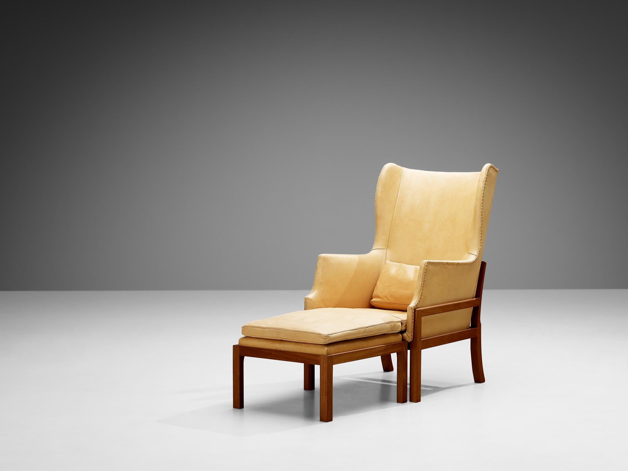 Scandinavian Modern Mogens Koch for K. Ivan Schlechter 'Fireside' Wingback Chair with Ottoman  For Sale
