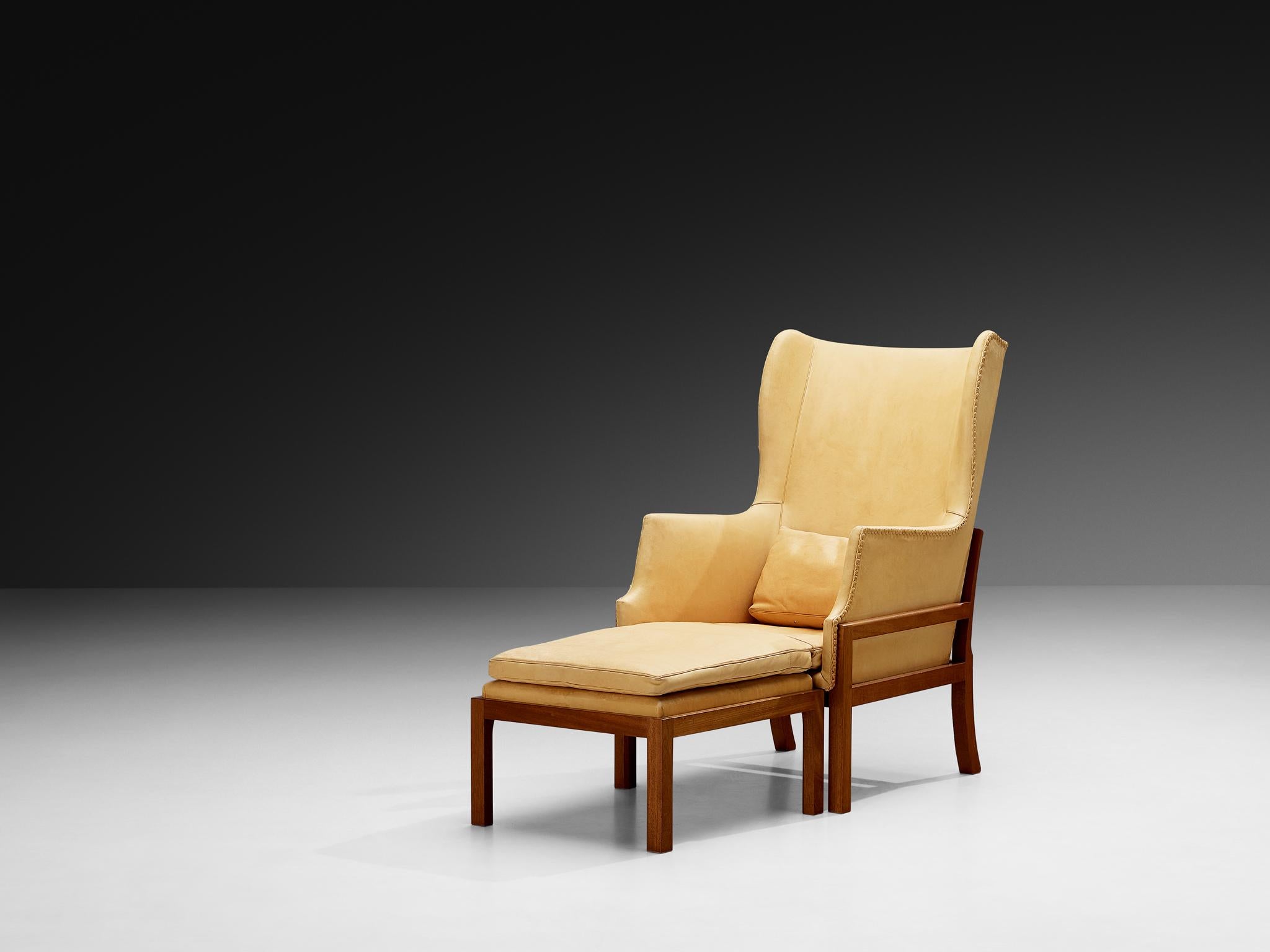 Danois Fauteuil à oreilles Fireside de Mogens Koch pour K. Ivan Schlechter avec pouf en vente