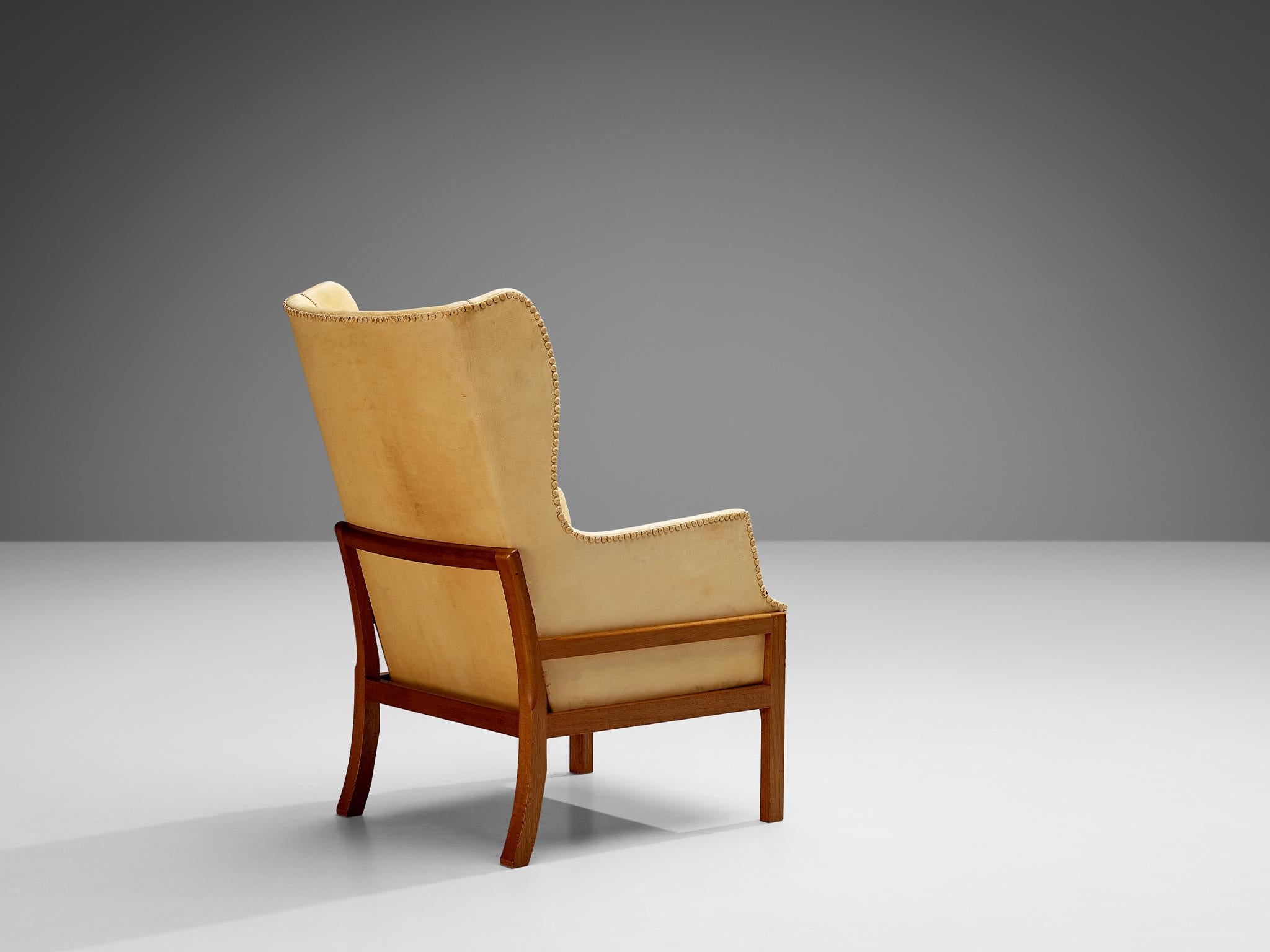 Danish Mogens Koch for K. Ivan Schlechter 'Fireside' Wingback Chair with Ottoman  For Sale