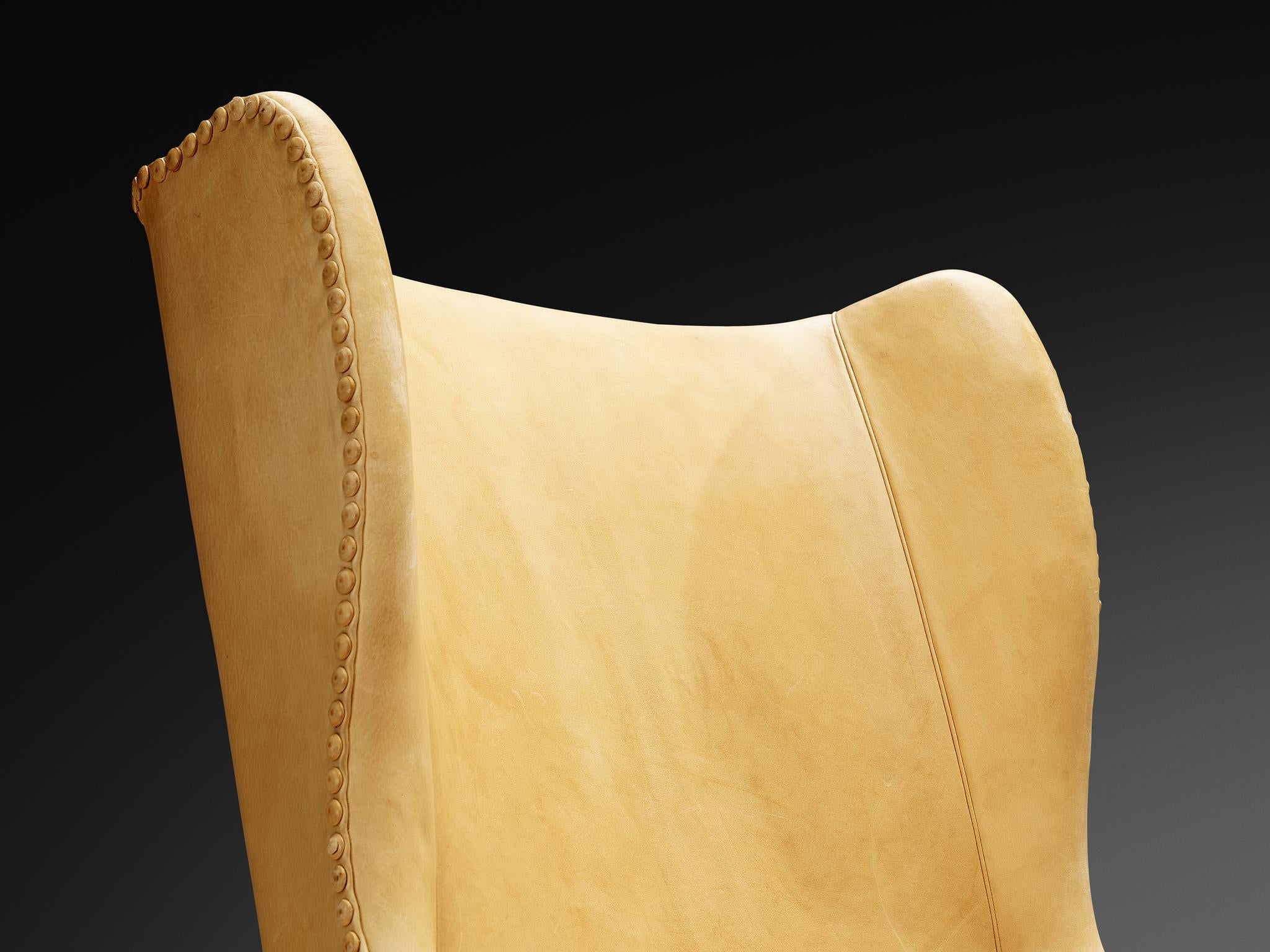 Fauteuil à oreilles Fireside de Mogens Koch pour K. Ivan Schlechter avec pouf Bon état - En vente à Waalwijk, NL