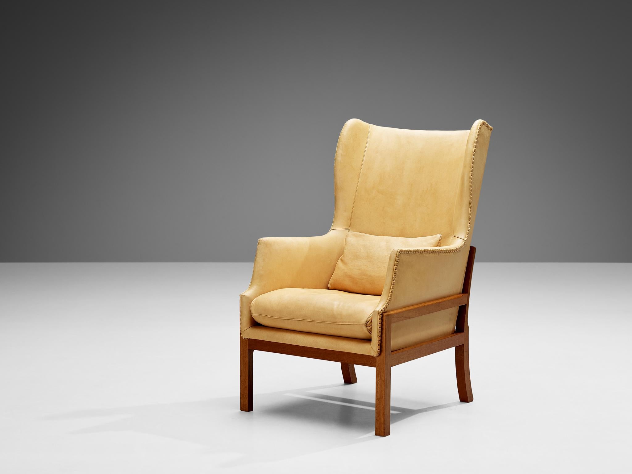 Mogens Koch for K. Ivan Schlechter 'Fireside' Wingback Chair with Ottoman  In Good Condition For Sale In Waalwijk, NL