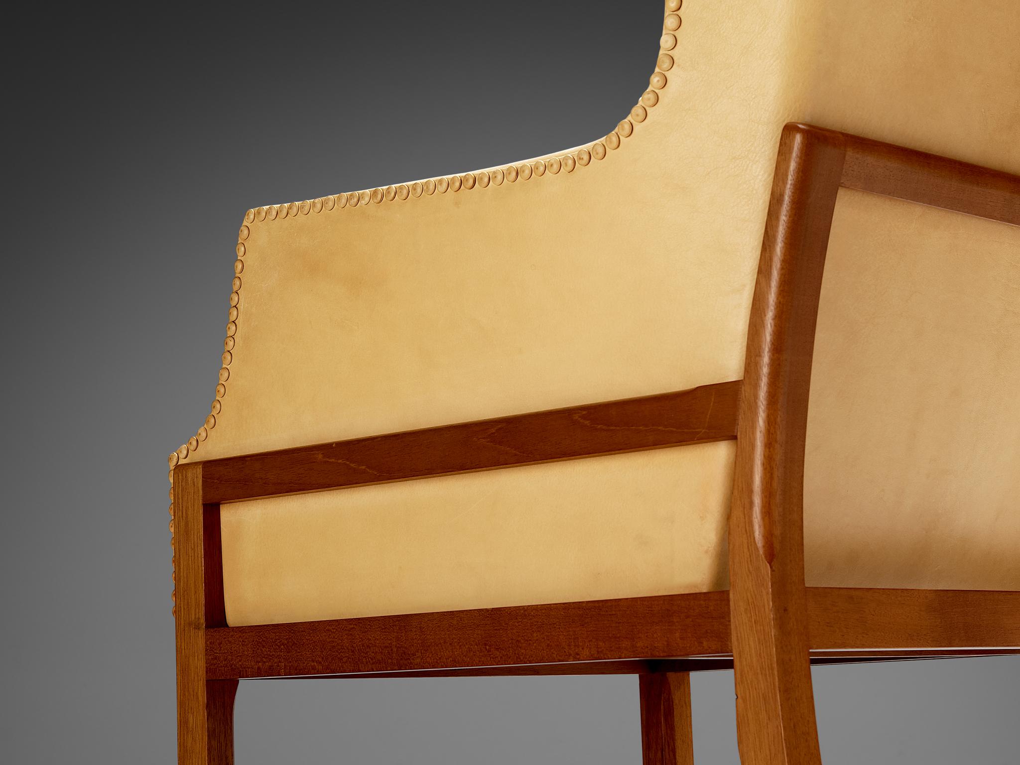 Leather Mogens Koch for K. Ivan Schlechter 'Fireside' Wingback Chair with Ottoman  For Sale