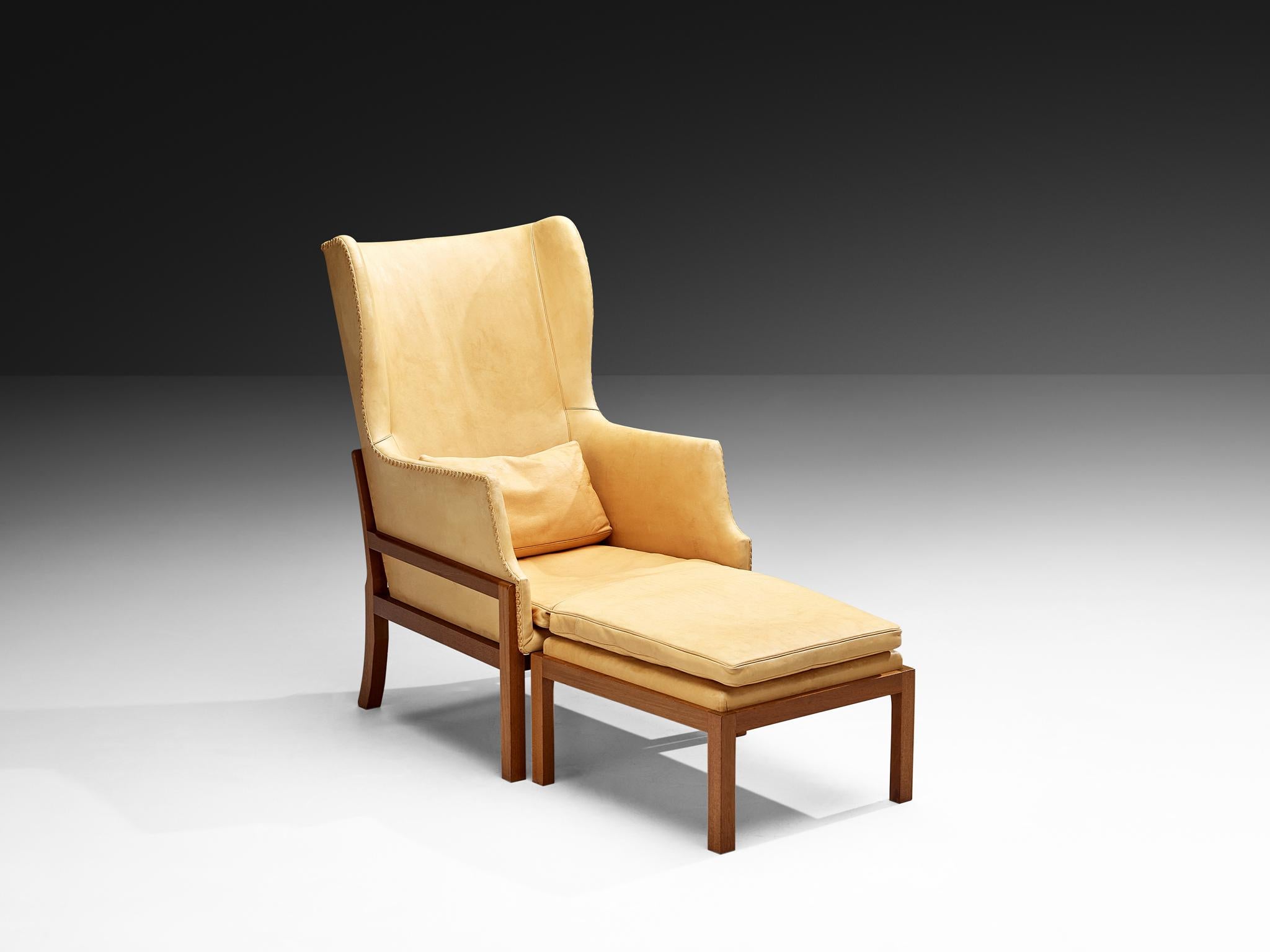 Fauteuil à oreilles Fireside de Mogens Koch pour K. Ivan Schlechter avec pouf en vente 1
