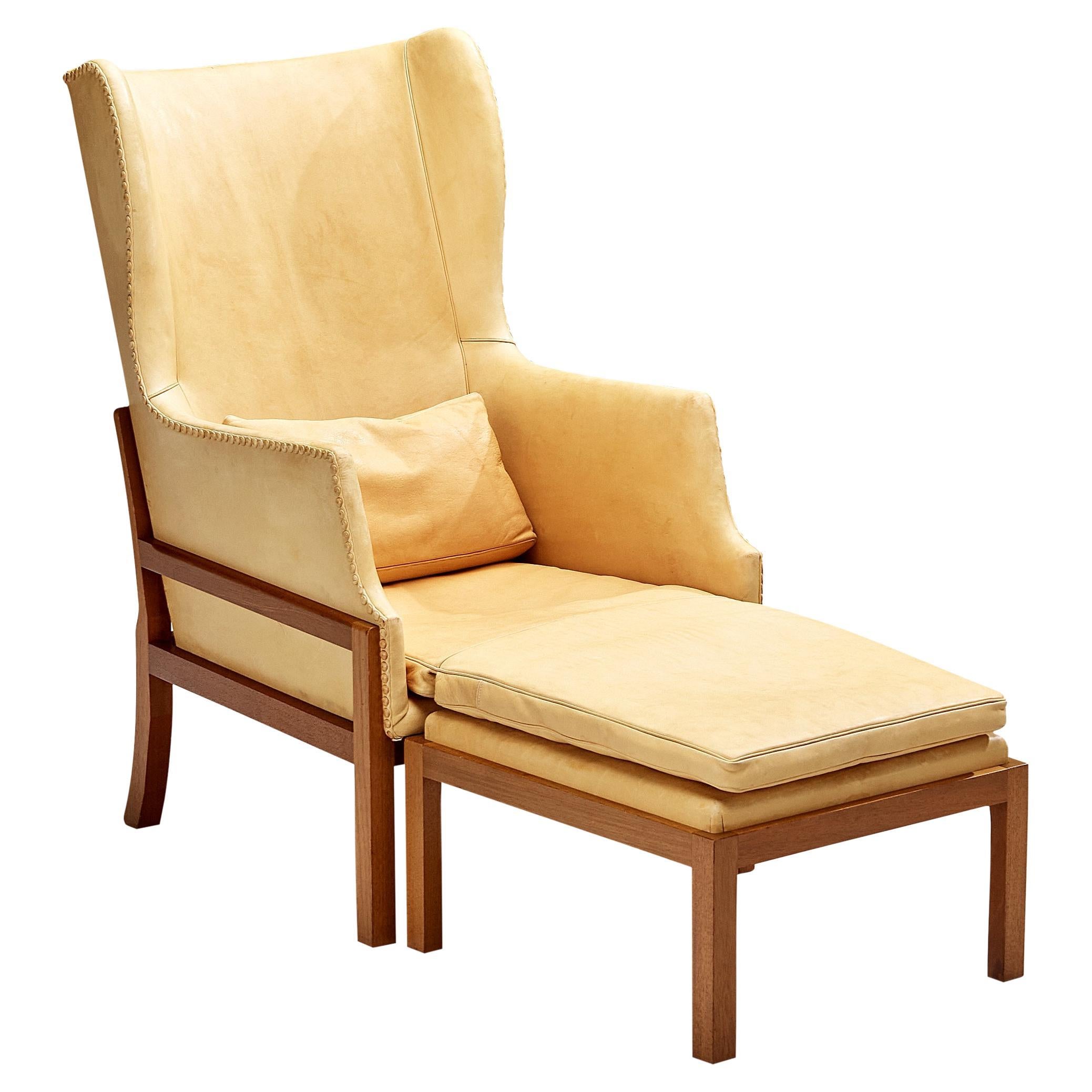 Mogens Koch for K. Ivan Schlechter 'Fireside' Wingback Chair with Ottoman  For Sale