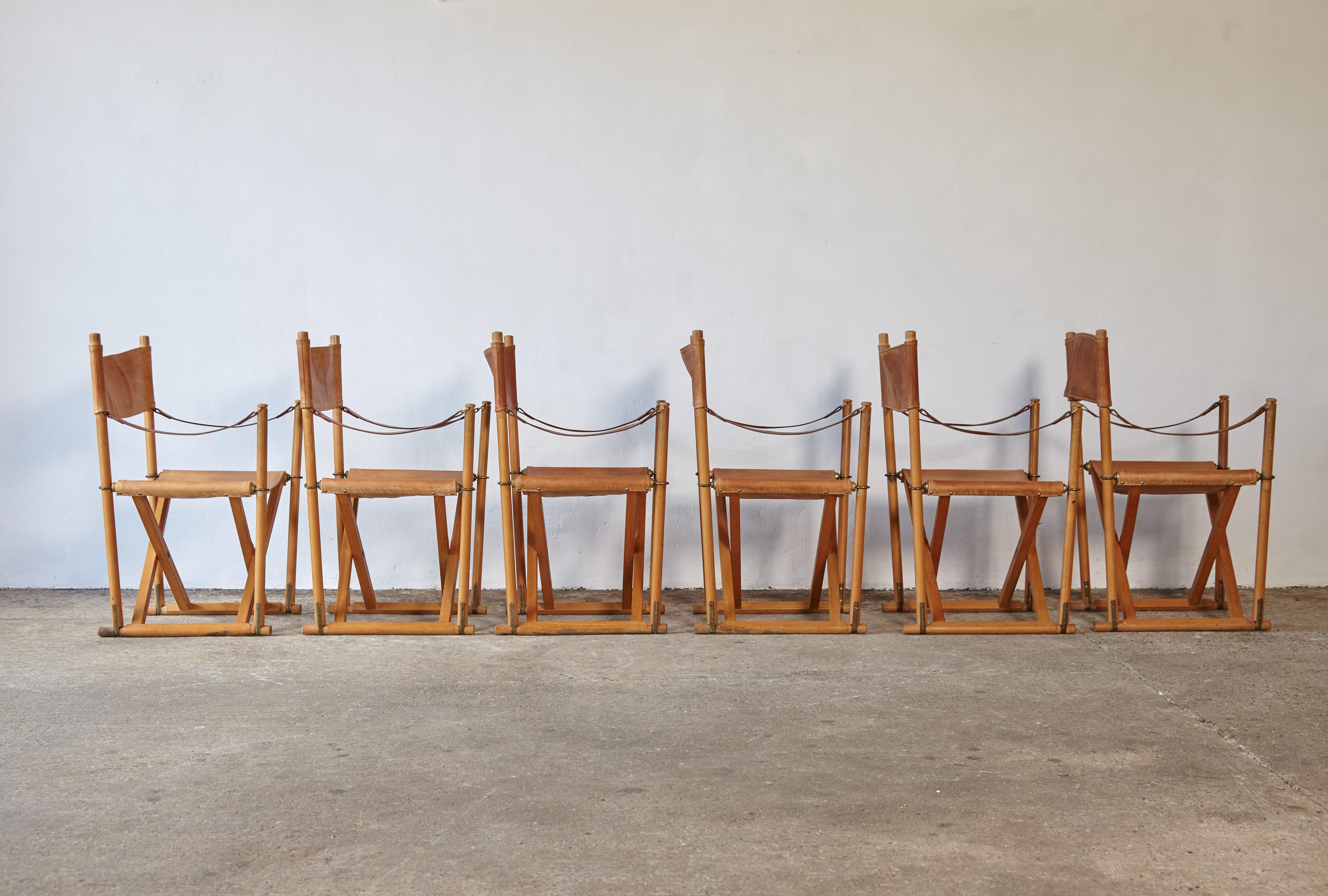 Leather Mogens Koch MK-16 Directors / Safari Chairs, Rud Rasmussen, Denmark, 1960s