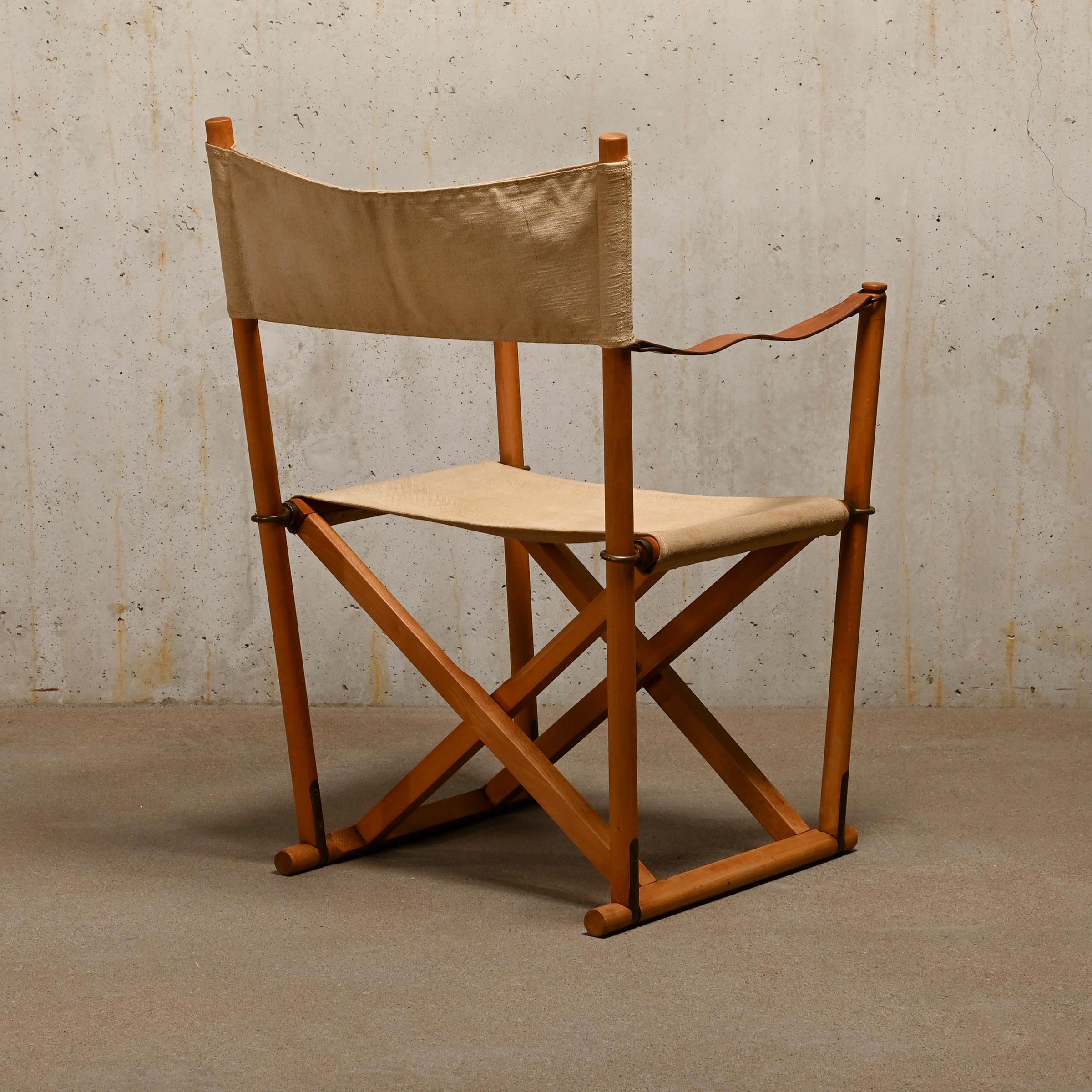 Scandinavian Modern Mogens Koch MK16 Folding Chair in Beech Wood and Canvas for Interna, Denmark