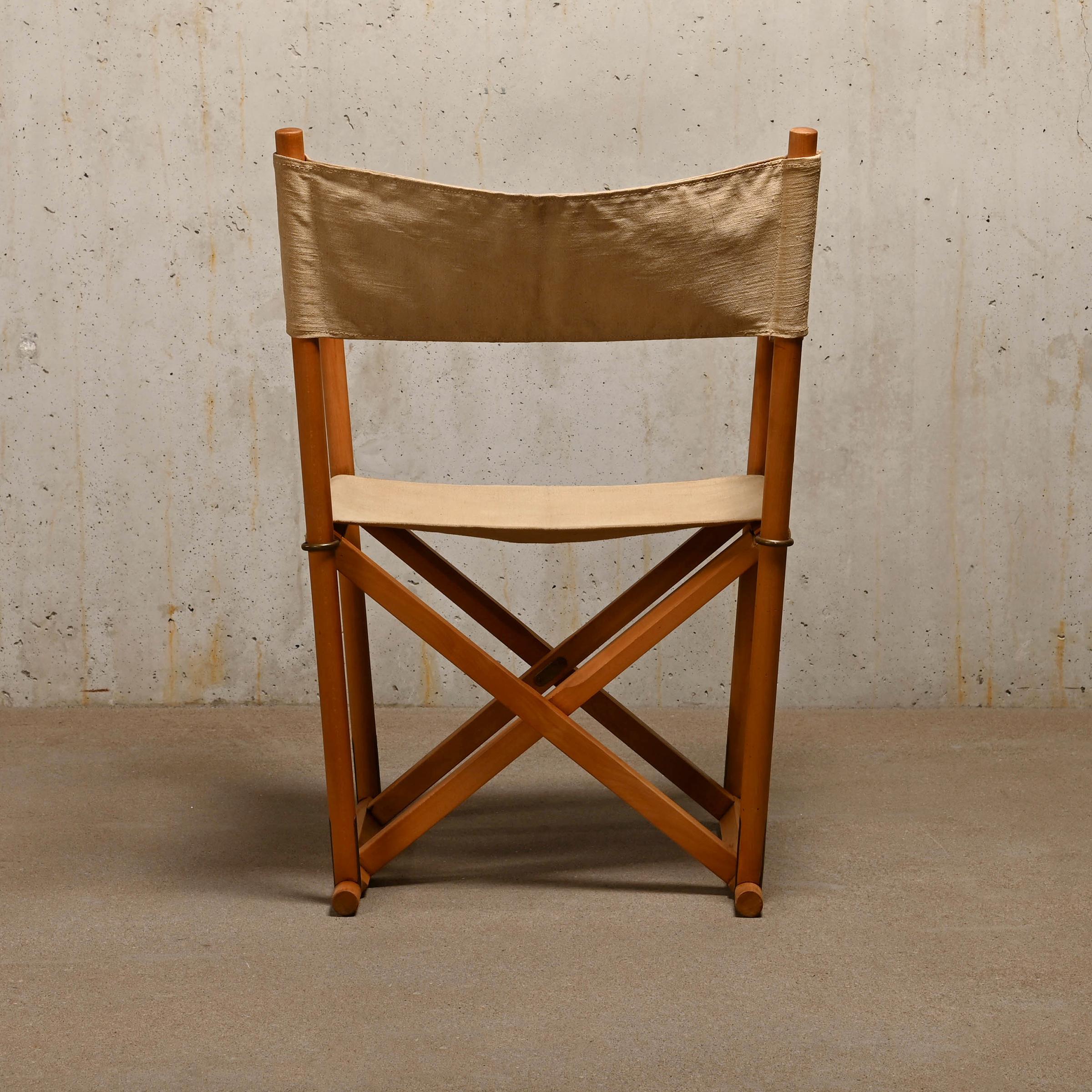Danish Mogens Koch MK16 Folding Chair in Beech Wood and Canvas for Interna, Denmark