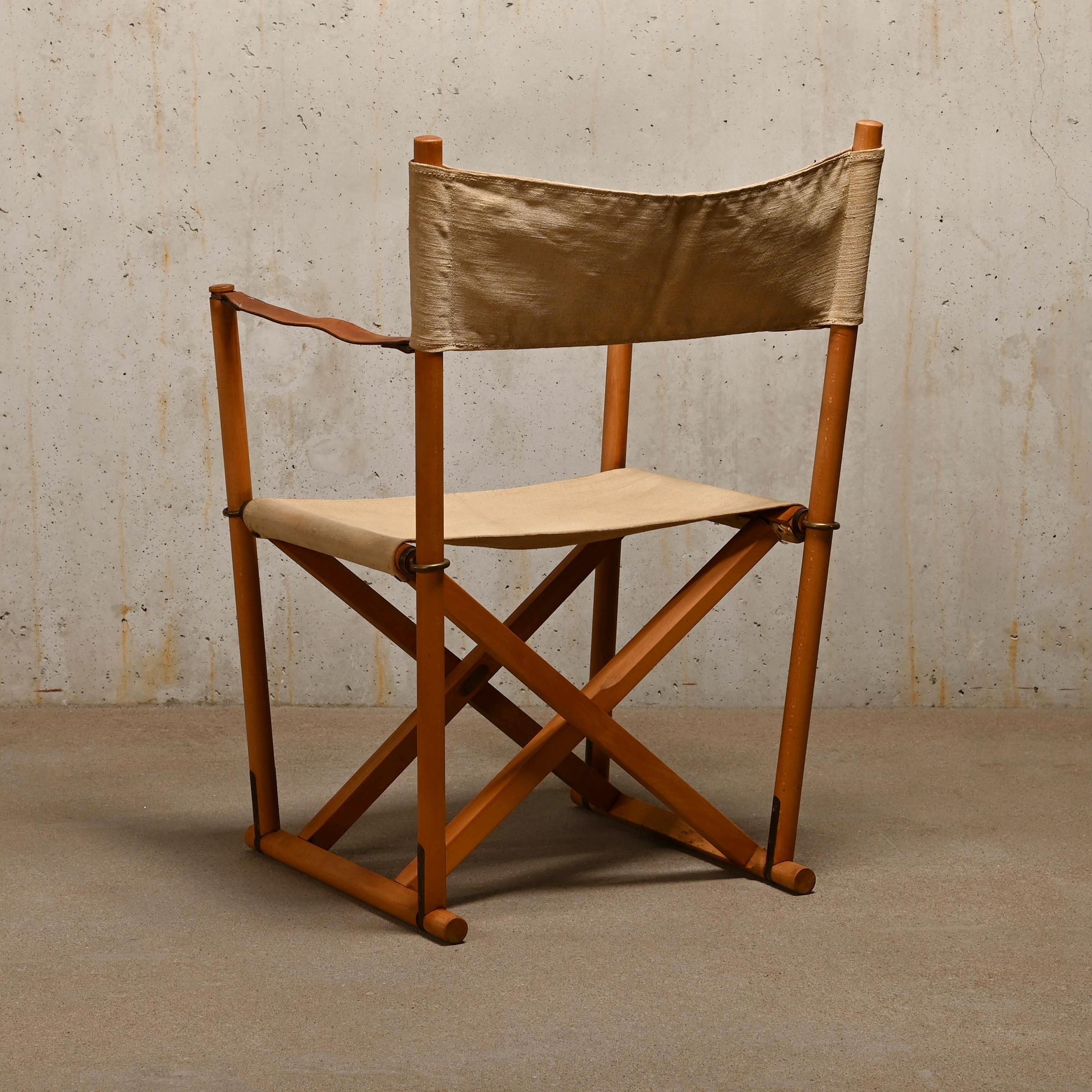Mogens Koch MK16 Folding Chair in Beech Wood and Canvas for Interna, Denmark In Good Condition In Amsterdam, NL