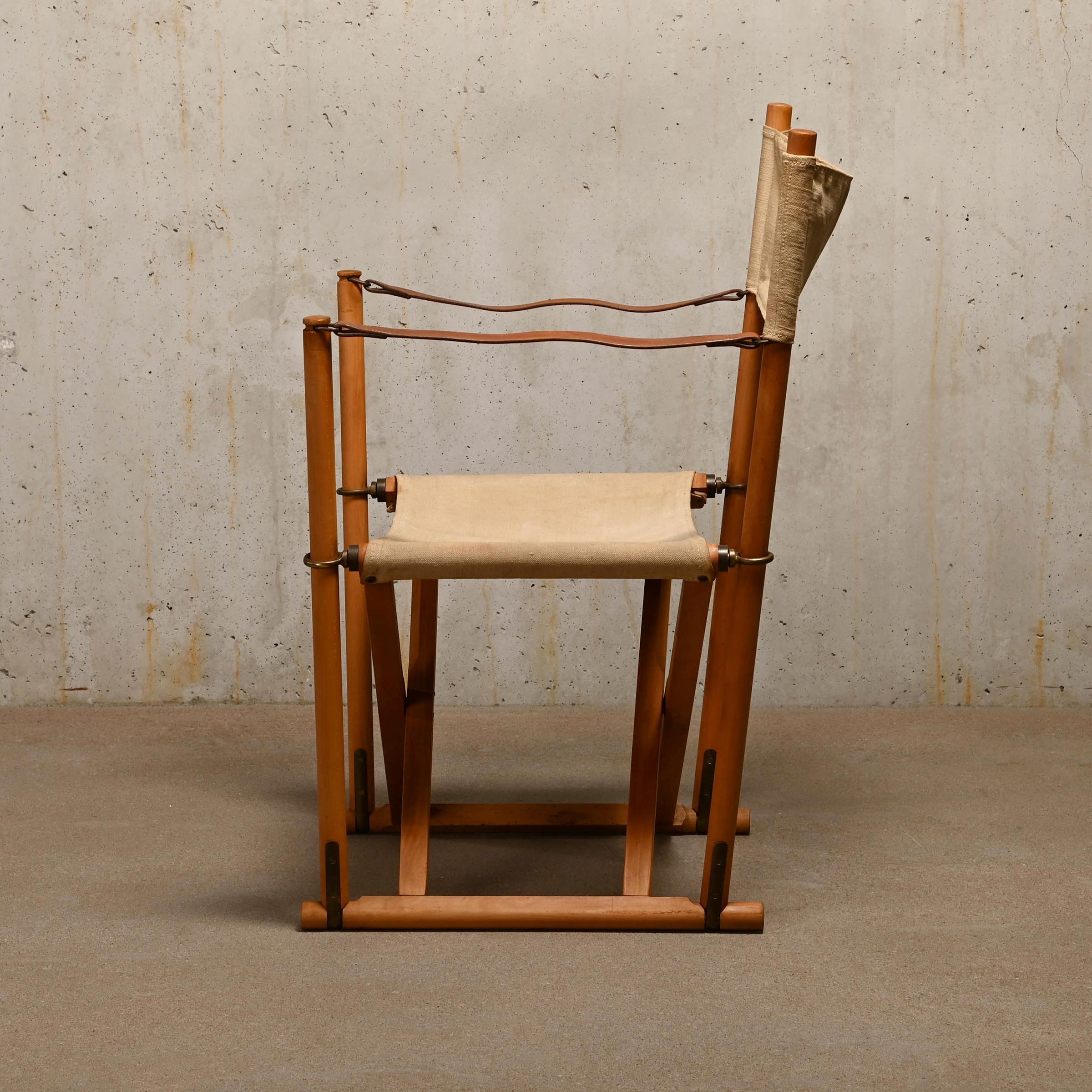 Mid-20th Century Mogens Koch MK16 Folding Chair in Beech Wood and Canvas for Interna, Denmark