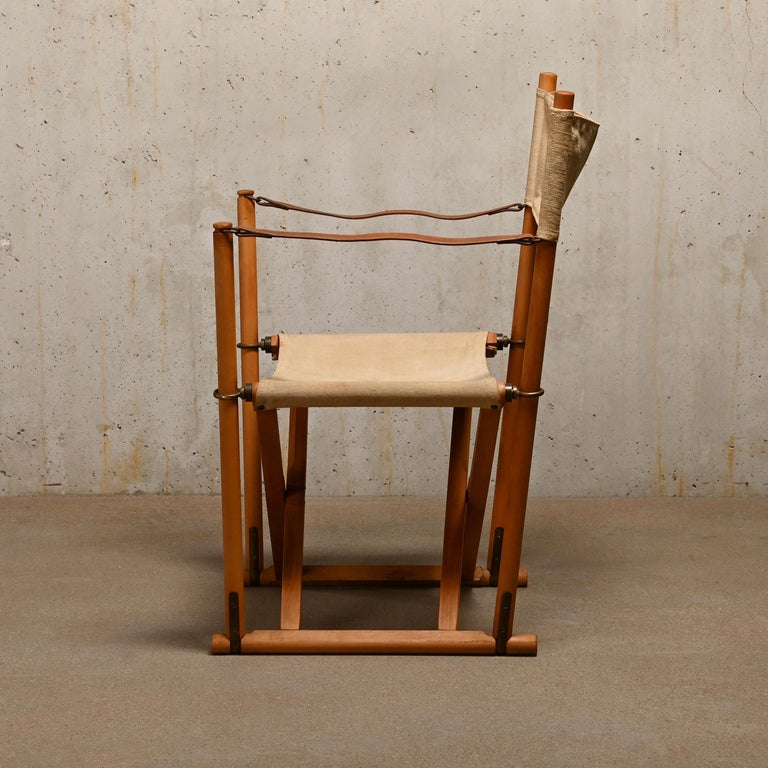 Mogens Koch MK16 Klappbarer Stuhl aus Buchenholz und Segeltuch für Interna,  Dänemark bei 1stDibs
