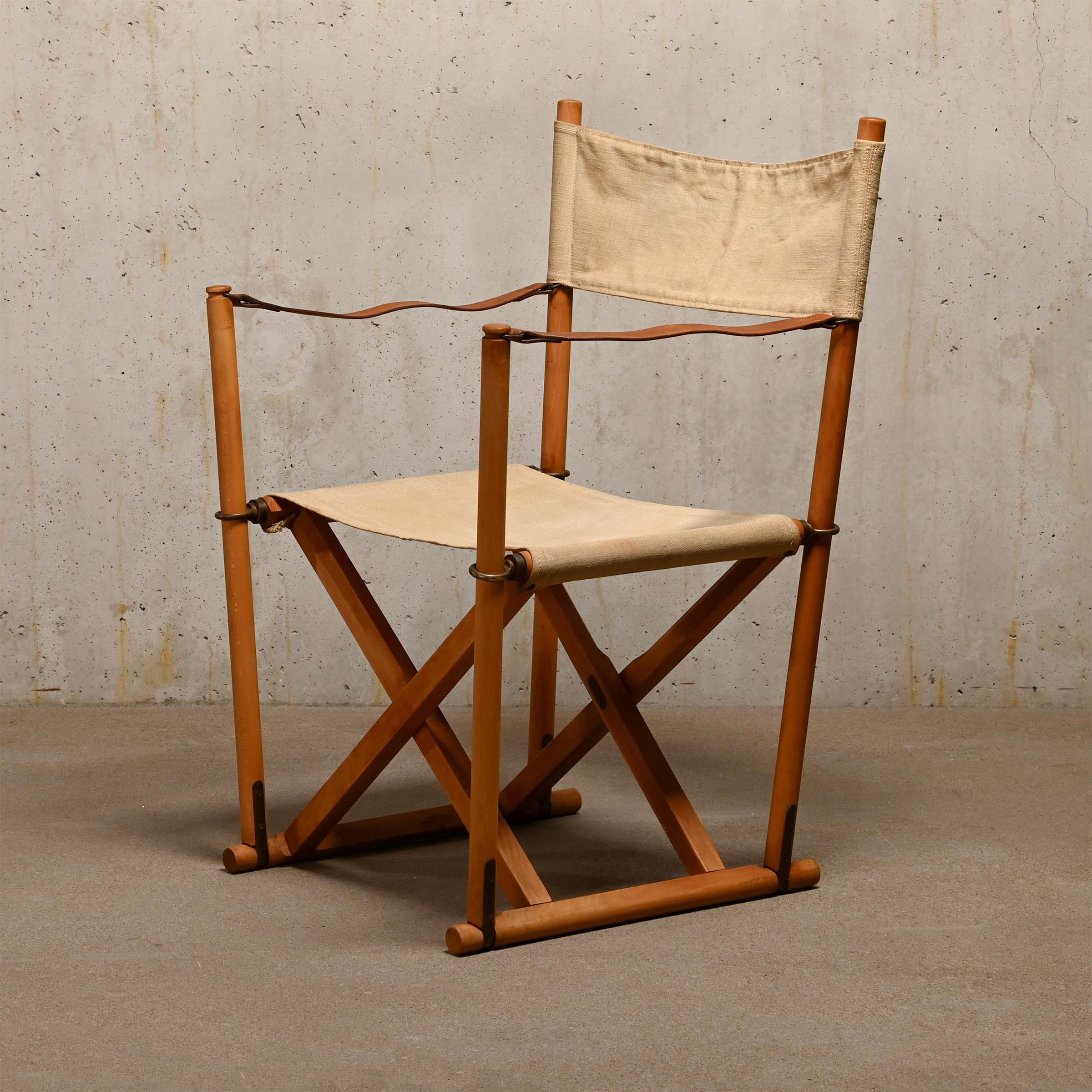 Mogens Koch MK16 Folding Chair in Beech Wood and Canvas for Interna, Denmark 1