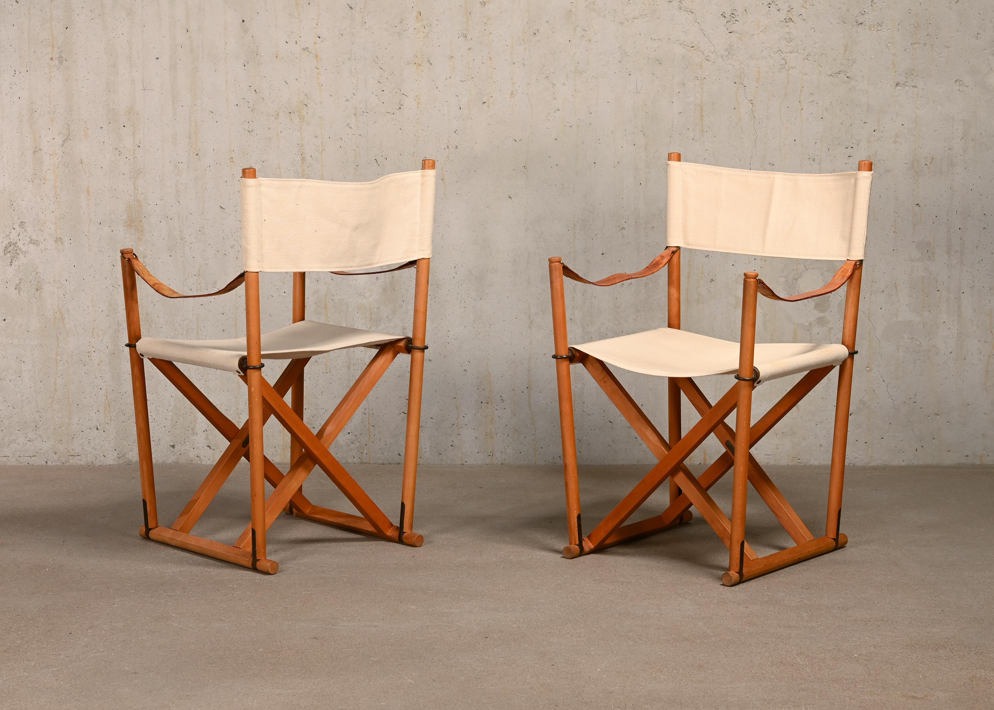 Mid-20th Century Mogens Koch MK16 Folding Chair in Beech Wood and Canvas for Rud Rasmussen, DK
