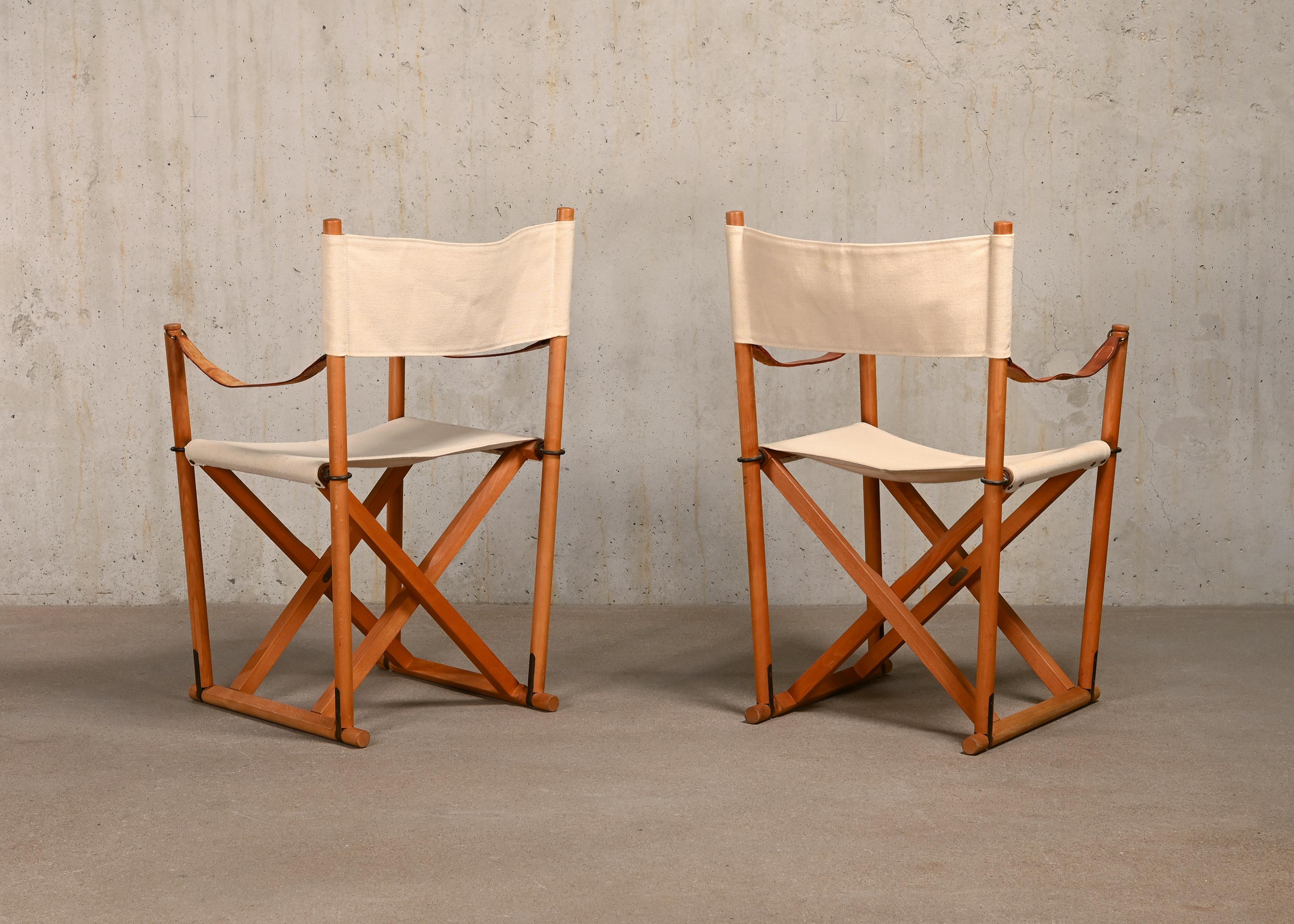 Brass Mogens Koch MK16 Folding Chair in Beech Wood and Canvas for Rud Rasmussen, DK