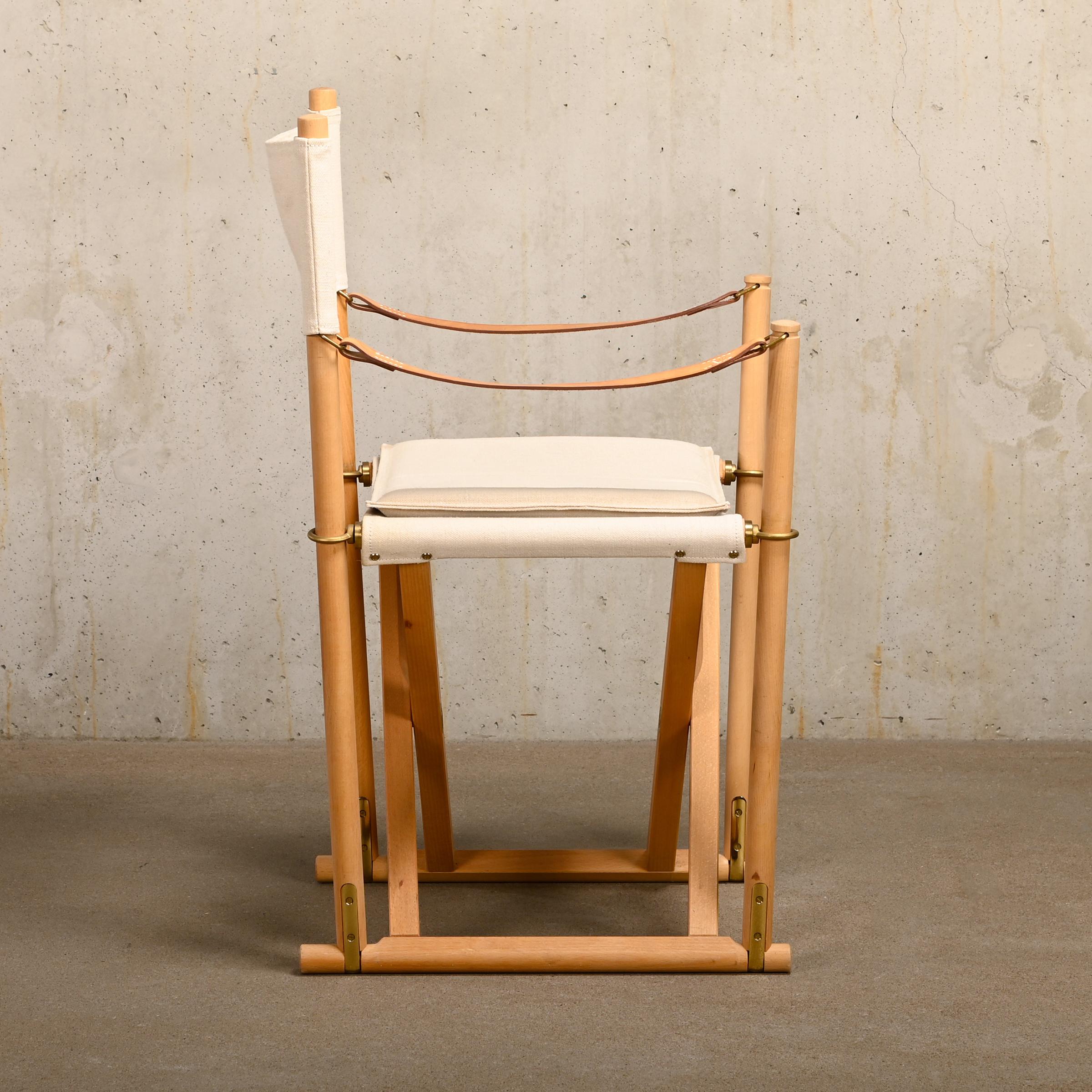 Scandinavian Modern Mogens Koch MK16 Folding Chair in Beech Wood and Canvas for Rud Rasmussen, DK