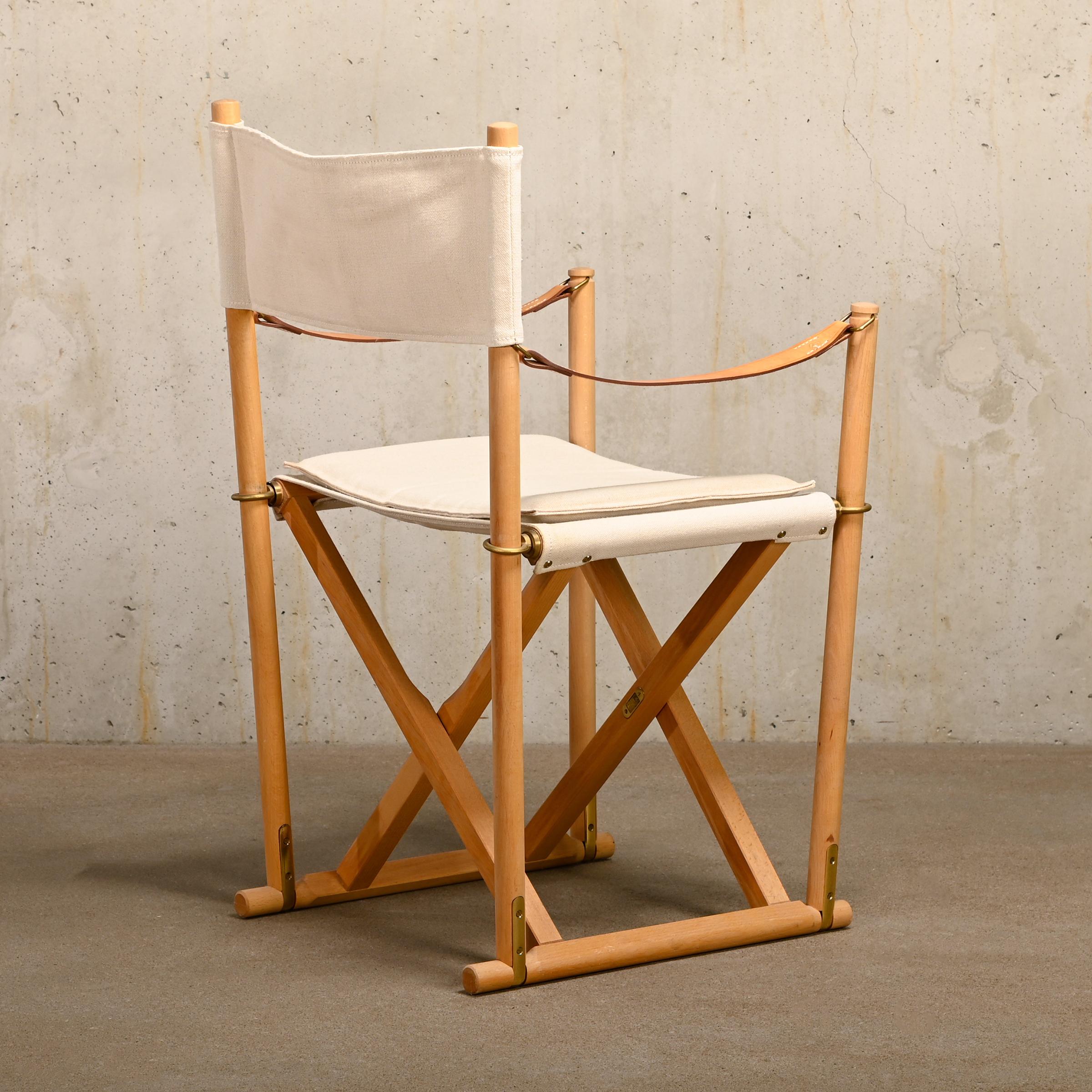 Danish Mogens Koch MK16 Folding Chair in Beech Wood and Canvas for Rud Rasmussen, DK