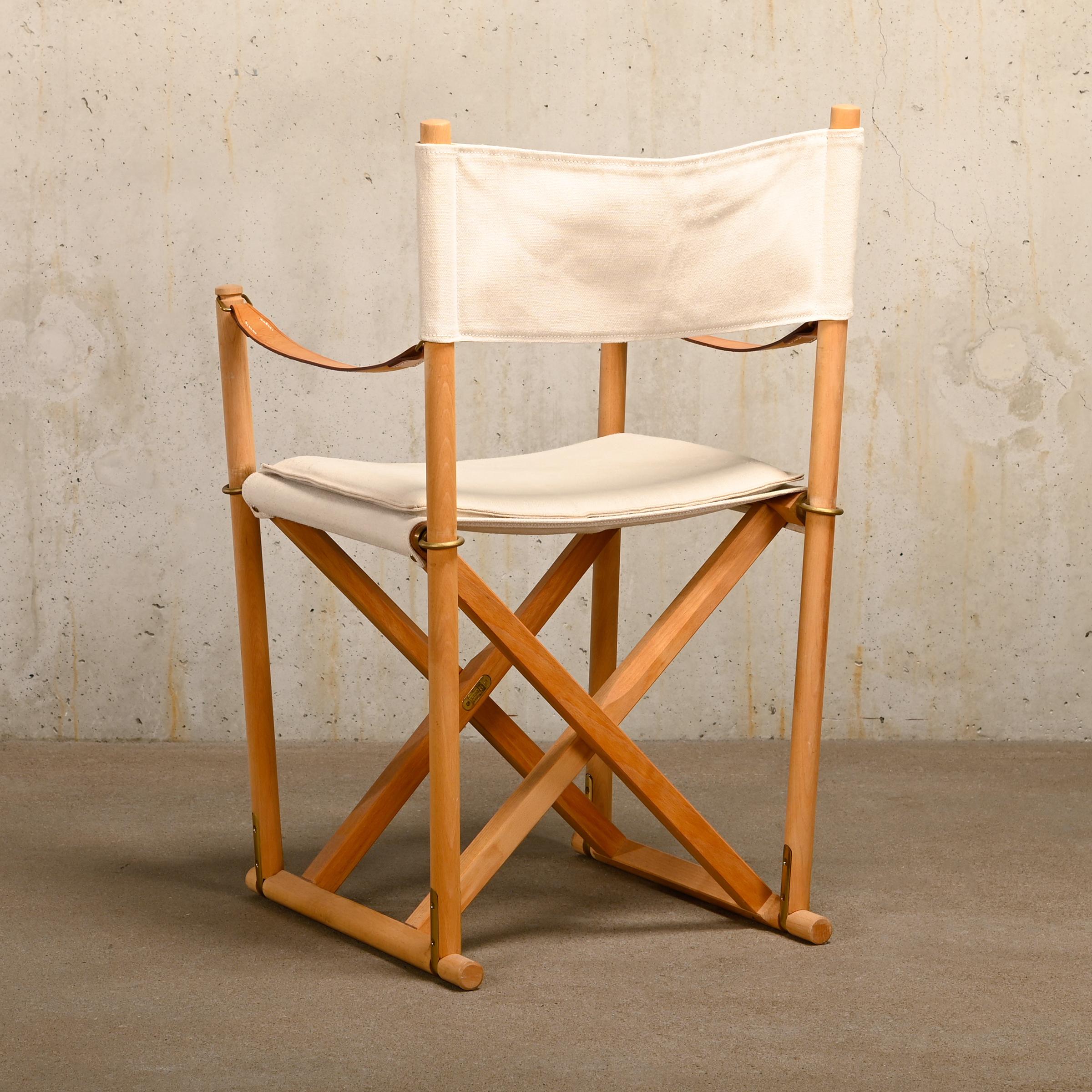 Mid-20th Century Mogens Koch MK16 Folding Chair in Beech Wood and Canvas for Rud Rasmussen, DK
