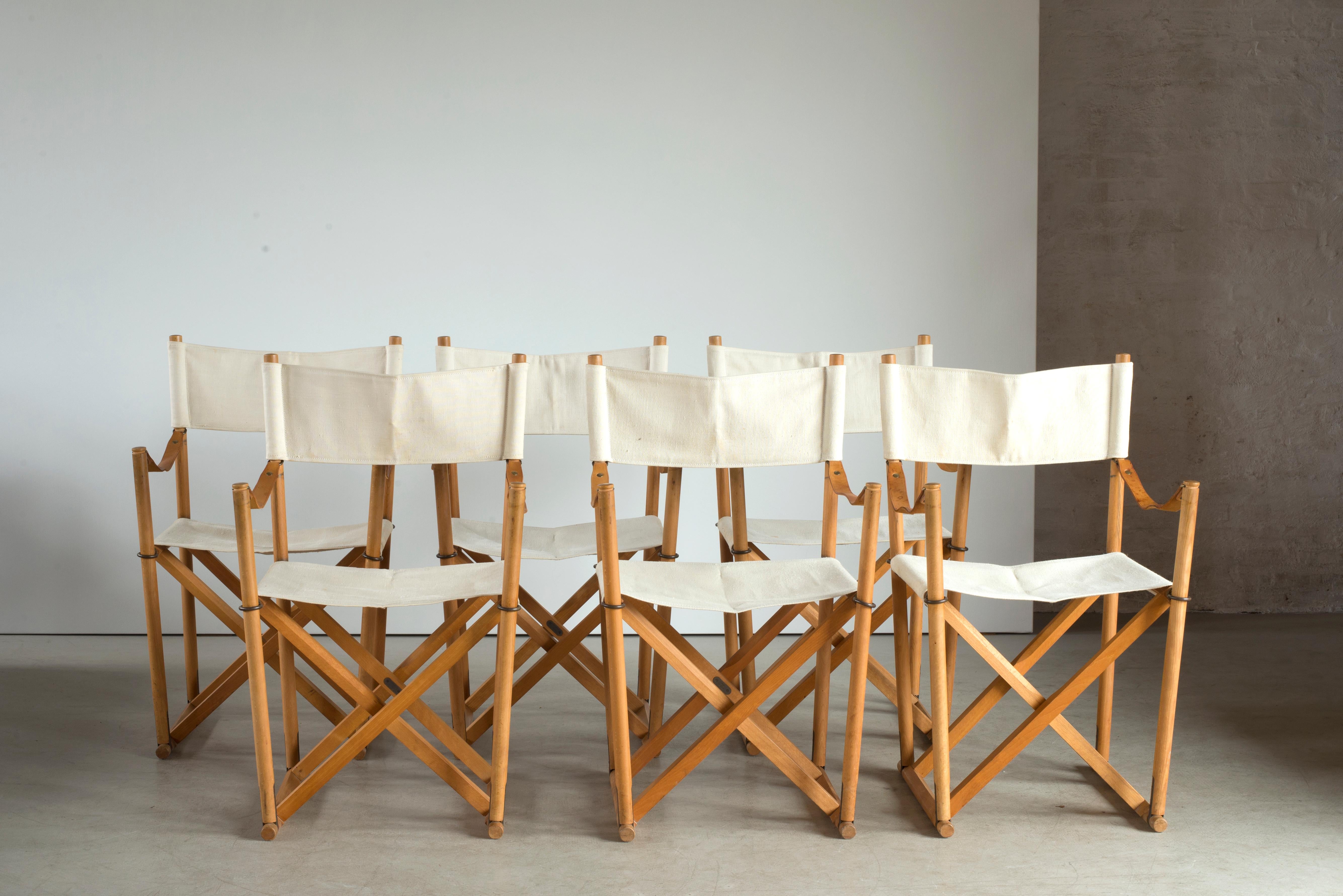 Mogens Koch set of six folding chairs with rack. Executed by Interna, Denmark.