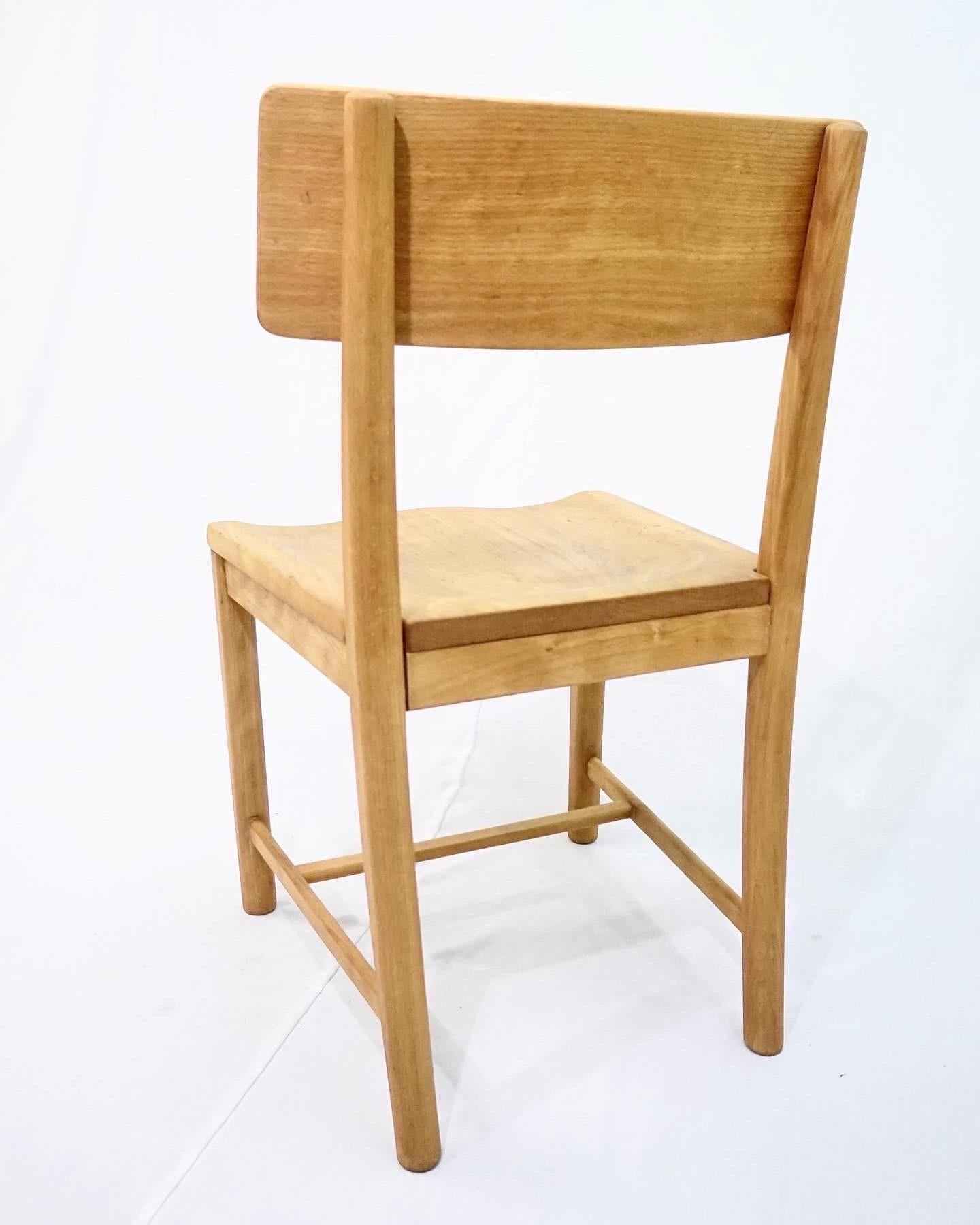 Rare side chair and stool designed by Mogens Koch in the 1930’s for the office’s at Skive & Sønderborg stats hospital. The chair and stool is made in solid beech wood and has been restored by a danish cabinetmaker.