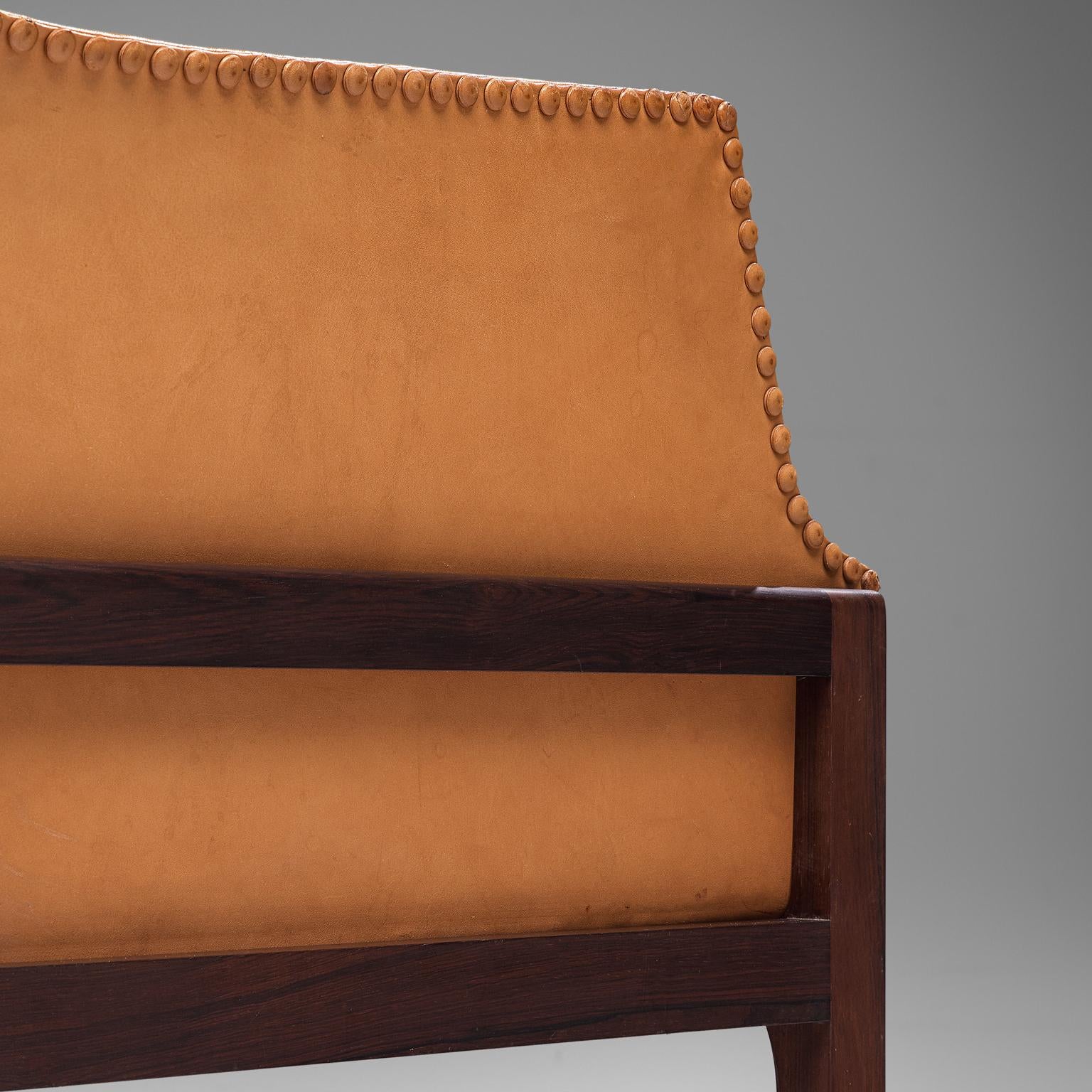 20th Century Mogens Koch Wingback Chair and Ottoman in Cognac Leather