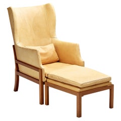Mogens Koch Wingback Chair and Ottoman in Cognac Leather 
